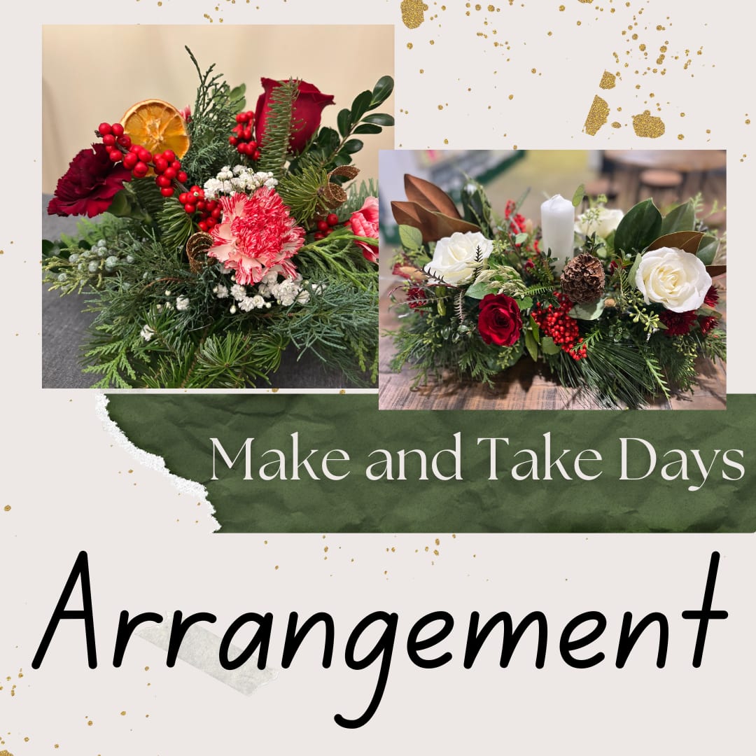 Arrangement Workshop Dec. 20th - Join Sow Wonder at The Reister's Daughter for an arrangement workshop on Dec. 20th.  When you purchase your ticket, you are welcome to come create anytime between 10am-2pm to create your arrangement.  Most arrangements take between 30 min-1hour.    This is a chance to walk through making your very own stunning arrangement to decorate your holiday table.  There are 3 arrangements to choose from.  Please read the descriptions with each size standard, deluxe and premium.  It is assumed that you would like the traditional Christmas colors of red, white, and green.  If you want all white or white and blue, please add it to the notes at check out.    Date: Dec. 20th Time: 10am-2pm Where: The Reister's Daughter 202 Main Street, Reisterstown, Md 21136 All supplies are provided.  If you'd like your child to create something too, please see the kid's projects in another listing.   
