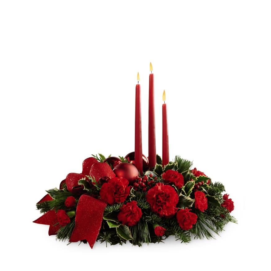 TRADITIONAL CANDLE CENTERPIECE OR SIMILAR - Add that final touch to your Christmas dinner table!  Our version will include white flowers, and possibly a touch of gold or silver.