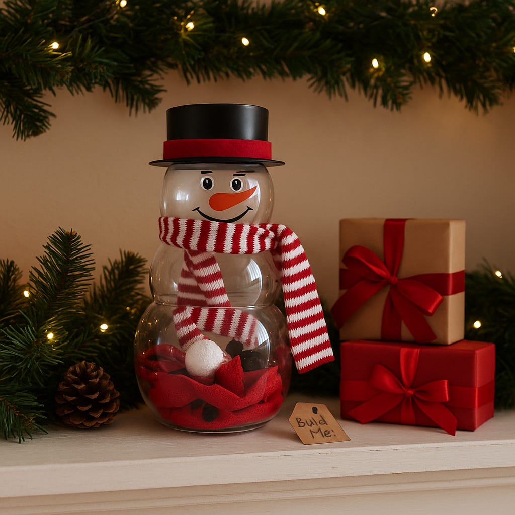 Snowman biulding kit - Keep the kids busy with this handy snowman building kit. Make a snowman and add the supplies to give it a face and scarf. When it's time to put away, store the  items back in the container until next time. Great idea for the kids or grand kids
