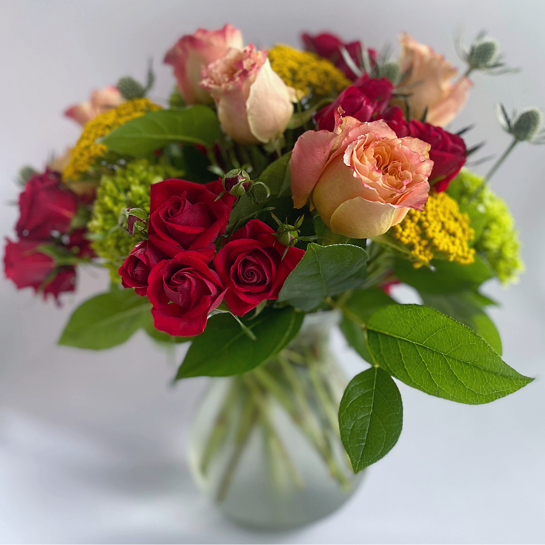 Brighter Days - Illuminate Your Space with Brighter Days Experience the joy of nature's beauty with the "Brighter Days" floral arrangement from Elizabeth's Garden. This exquisite bouquet features a harmonious blend of garden roses, petite spray roses, micro green hydrangeas, and stock, creating a cheerful and uplifting display that brings warmth and elegance to any room. **Versatile Elegance: Perfect as a stunning centerpiece or a vibrant addition to your kitchen island, "Brighter Days" transforms any space into a haven of tranquility and charm. **Seasonal Splendor: While the core elements of this arrangement remain constant, the inclusion of seasonal florals ensures a fresh and unique touch that varies throughout the year, keeping its look dynamic and exciting. **Carefully Curated for Joy: Each flower is thoughtfully selected to complement the others, ensuring a balanced and aesthetically pleasing arrangement that radiates positivity and brightness. Ideal for enhancing your home or as a thoughtful gift to brighten someone's day, "Brighter Days" is more than just a floral arrangement; it's a celebration of life's beautiful moments. Bring home this delightful bouquet today and let Elizabeth's Garden fill your days with color and joy.