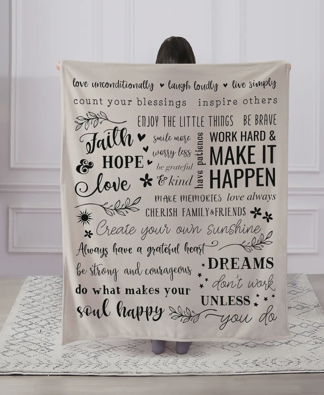 Faith/ Hope/ Love - Regal comfort 1 ply Faux Fur, for sentimental sayings throw. Perfect as a gift or sentimental sayings throw are a great way for expressing joyous feelings exceptionally soft in touch with the deep lush faux fur and covered in positive messages.