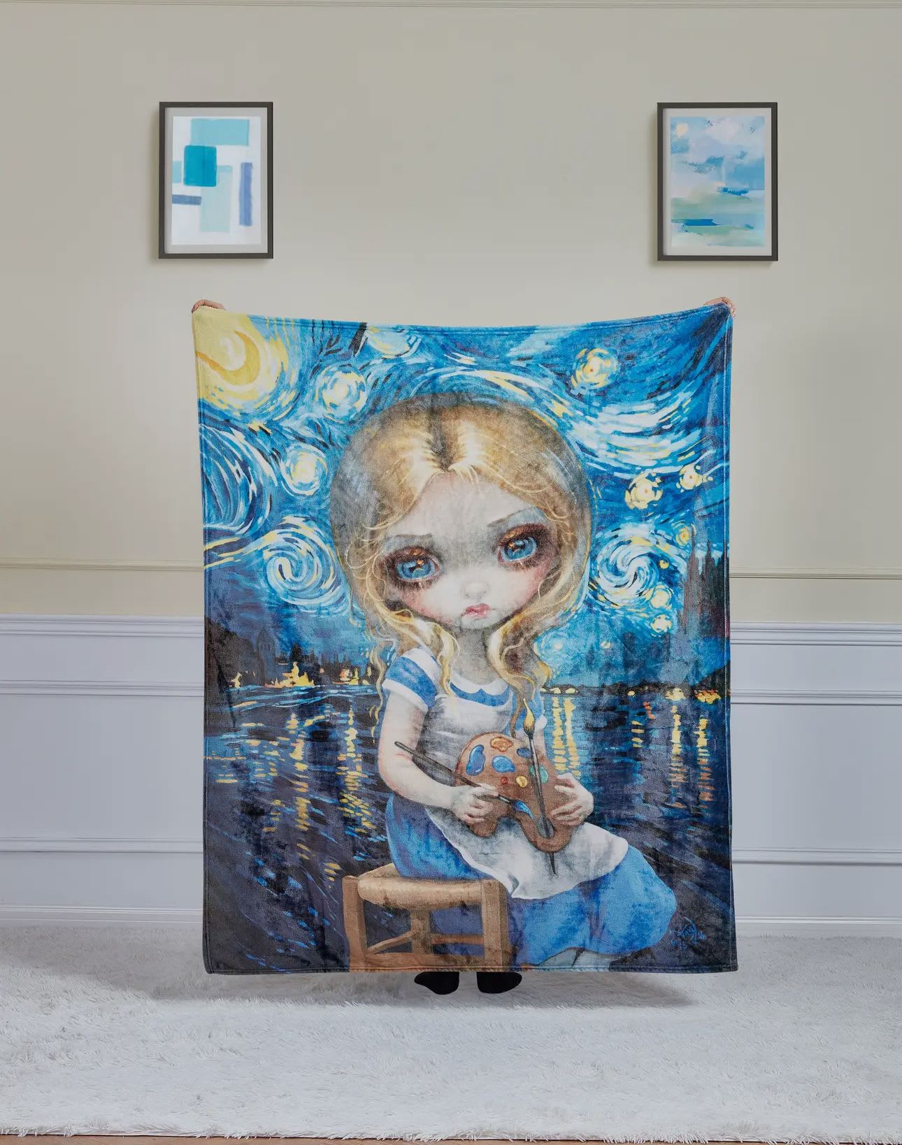 Alice in Van Gogh - Regal comfort 1 Ply Faux Fur Blanket. Blissfully soft to the touch with the deep lushness of faux fur 50”x69” sized blanket. Great for the artist and unique individual in your life.