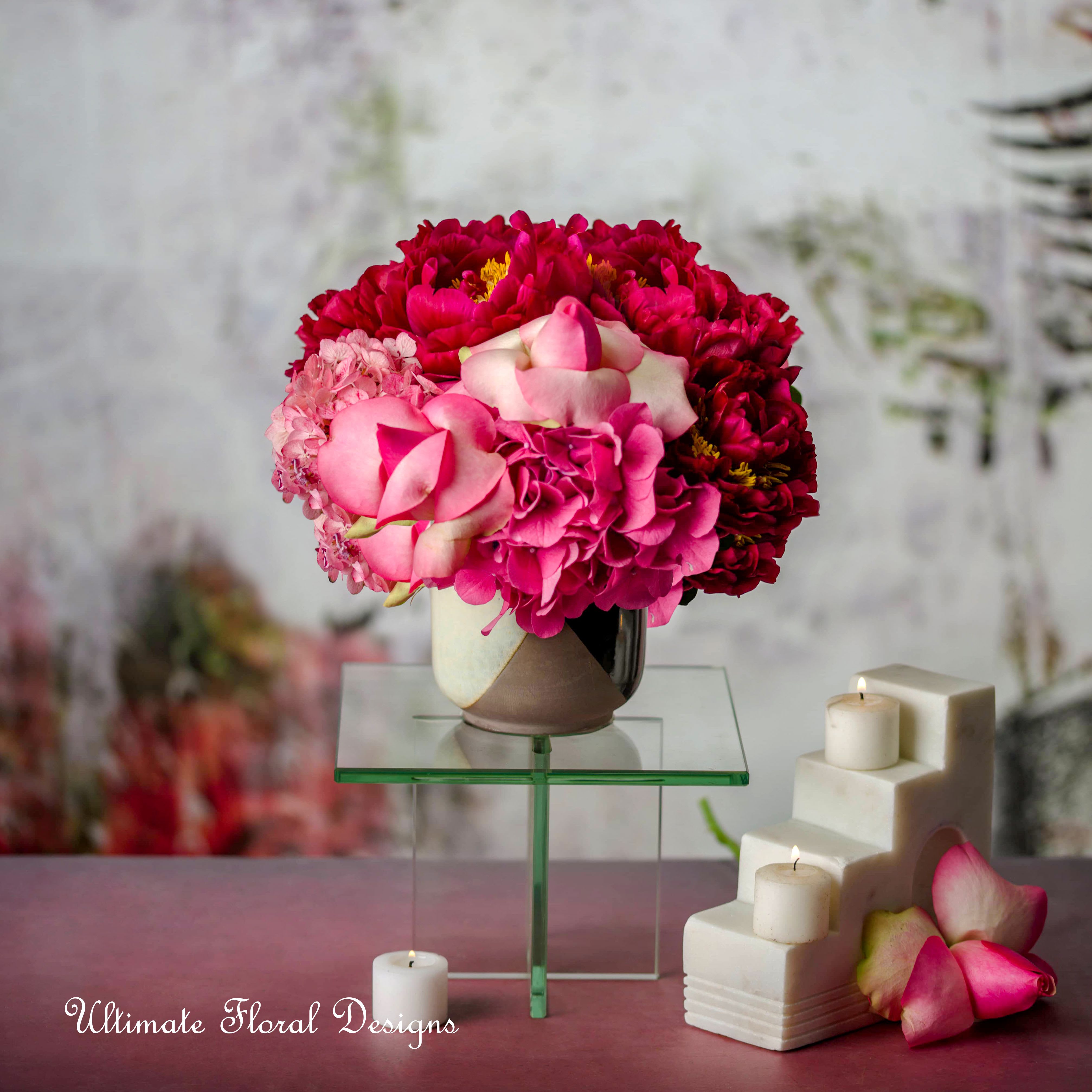 I love You - “Every flower is a soul blossoming in nature.” – Gerard De Nerval Garden roses, peony ,Hydrangea peony will be substituted with Garden roses if not available.