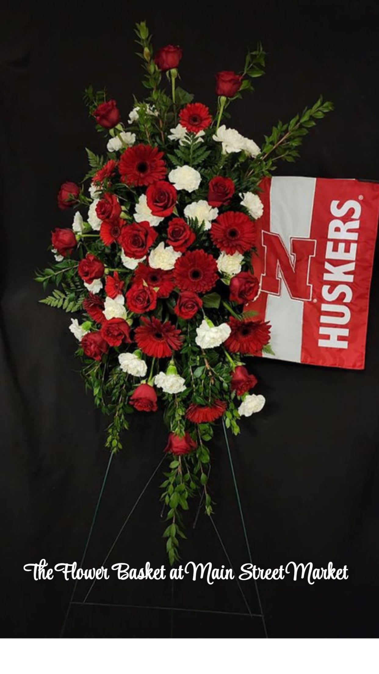 NE Husker Standing Spray - Standing Spray with NE Huskers Garden Flag