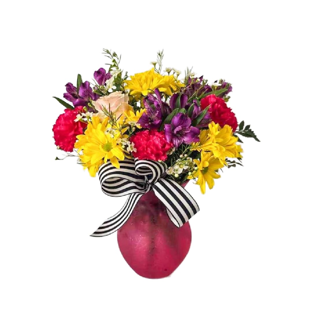 April Showers Bring May Flowers - A bright bouquet of daisies and other seasonal blooms!  Vase color and style .