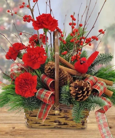 Country Christmas - A simple yet elegant basket is a gentle reminder of our loved ones that come to visit us at Christmas. Send to your loved ones and let them know you are thinking about them this holiday season. Order same day delivery.