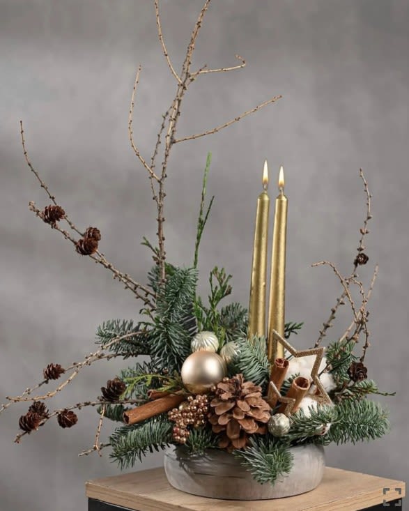 Christmas Centerpiece #1 - Enhance your festive gatherings this season with a beautifully naturally crafted Christmas centerpiece arrangement. These arrangements not only brighten up your dining area but also add a touch of elegance and holiday spirit to your home.