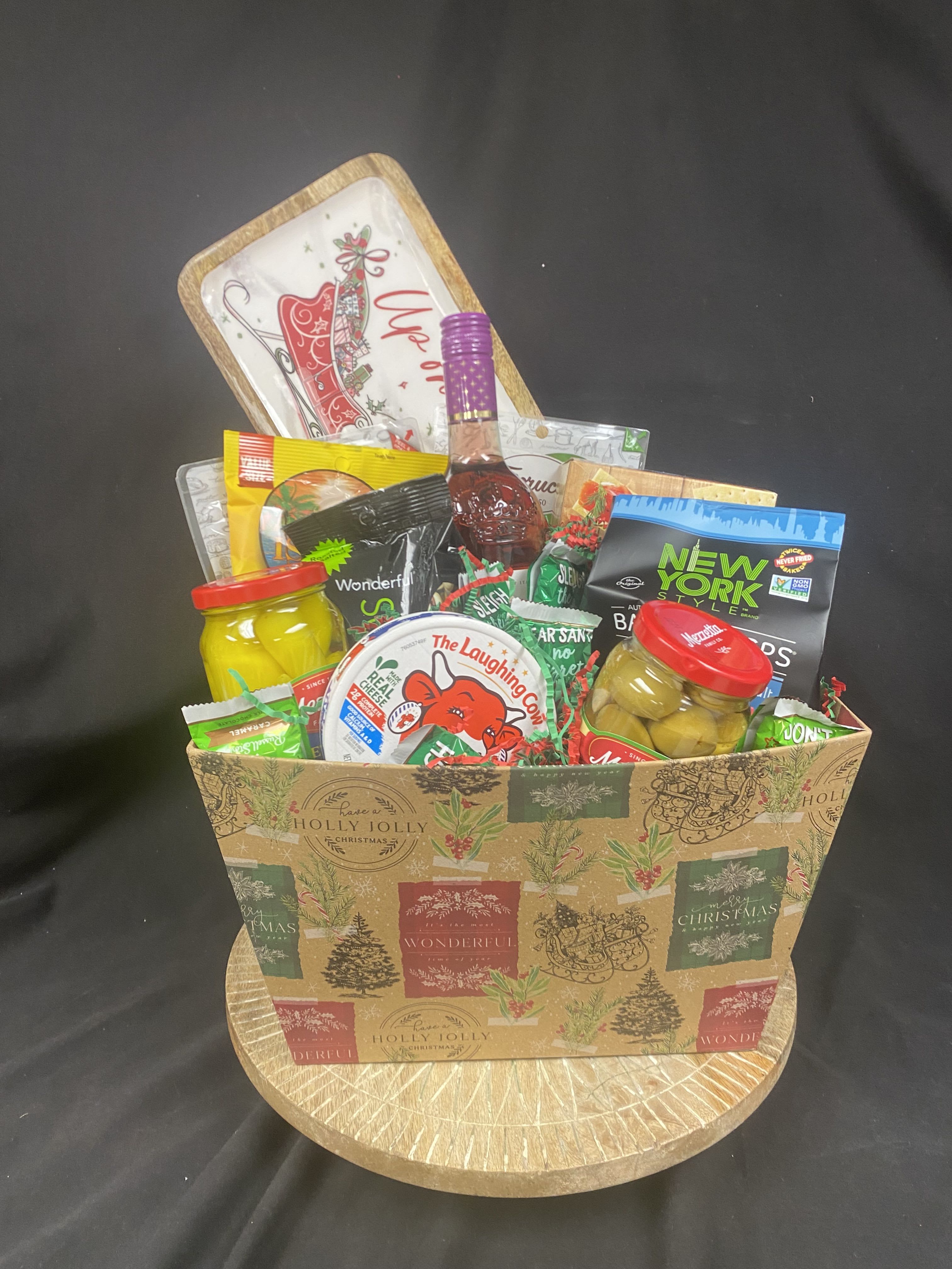 Xtra Large Charcuterie Basket - With Wine - Meats, Cheeses, Crackers, Snacks, a bottle of Wine, &amp; a Charcuterie Board