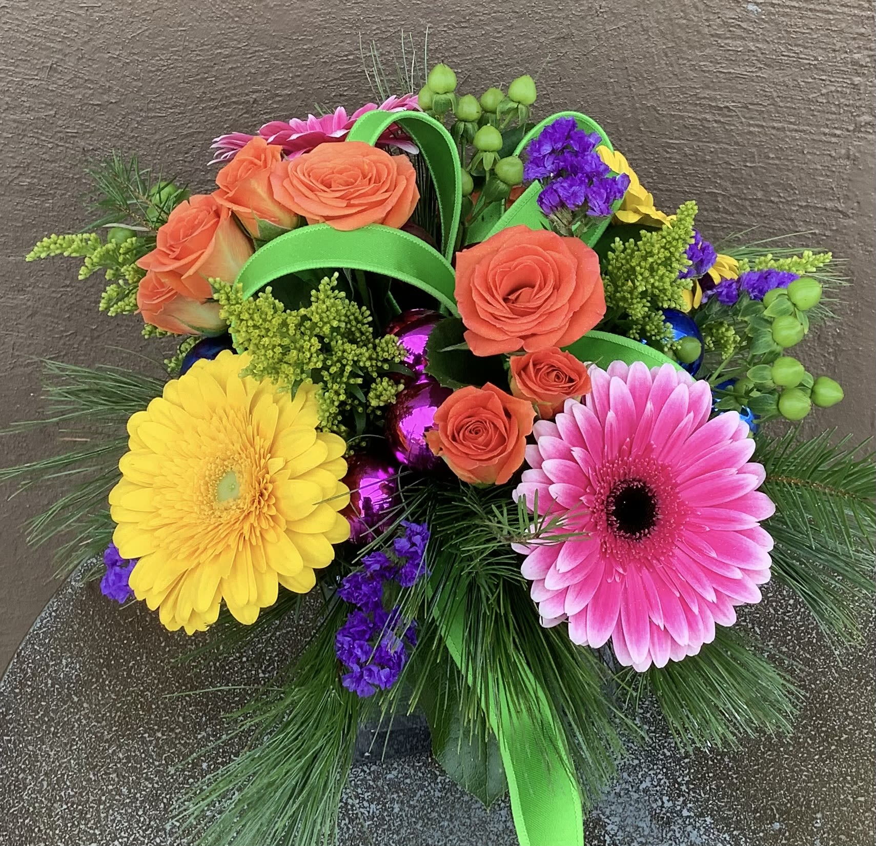 Merry and Bright  - Merry and Bright colors and flowers in this cute gift like arrangement.