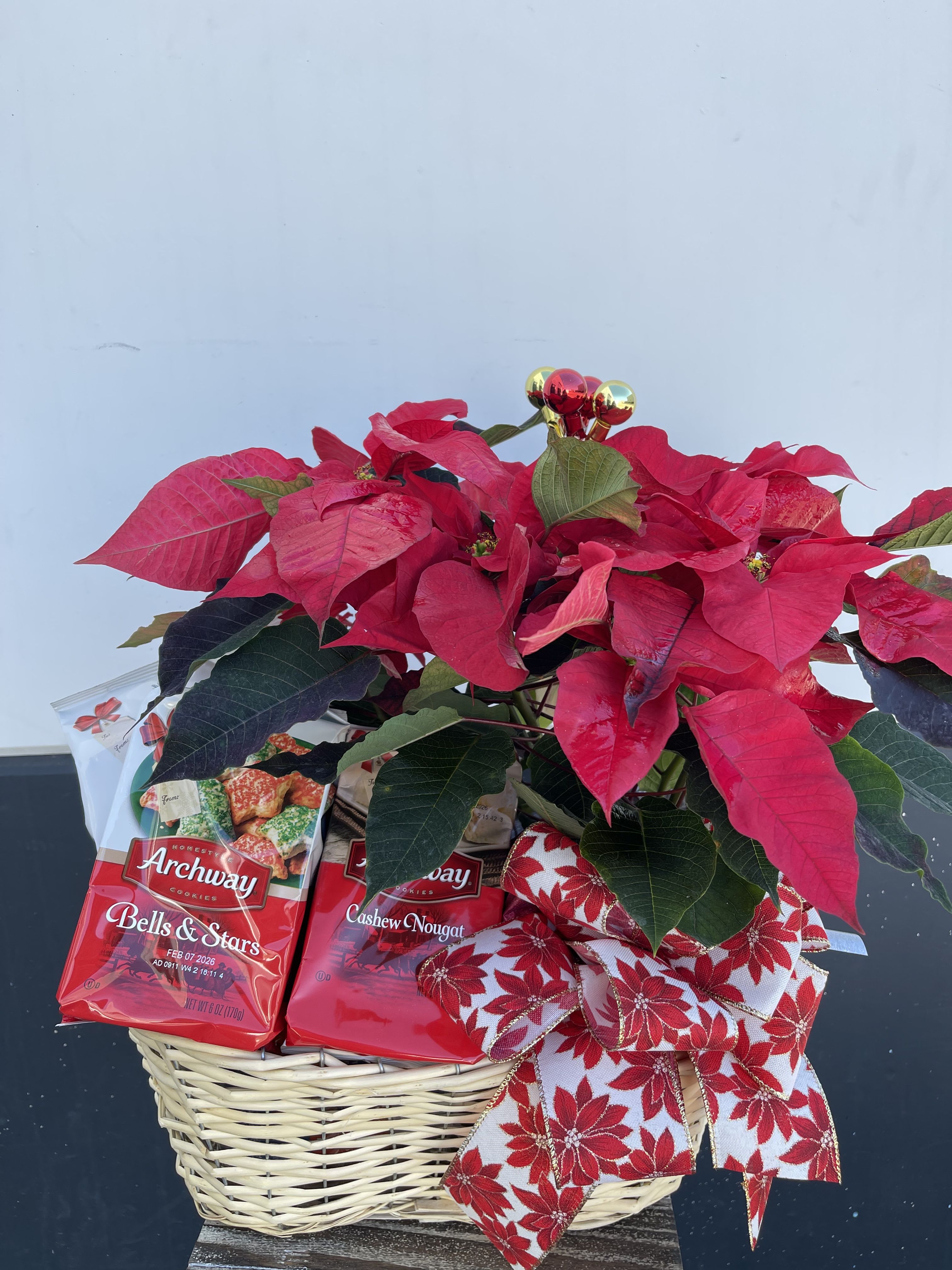 Poinsettia W/ snacks basket - Poinsettia with snacks basket