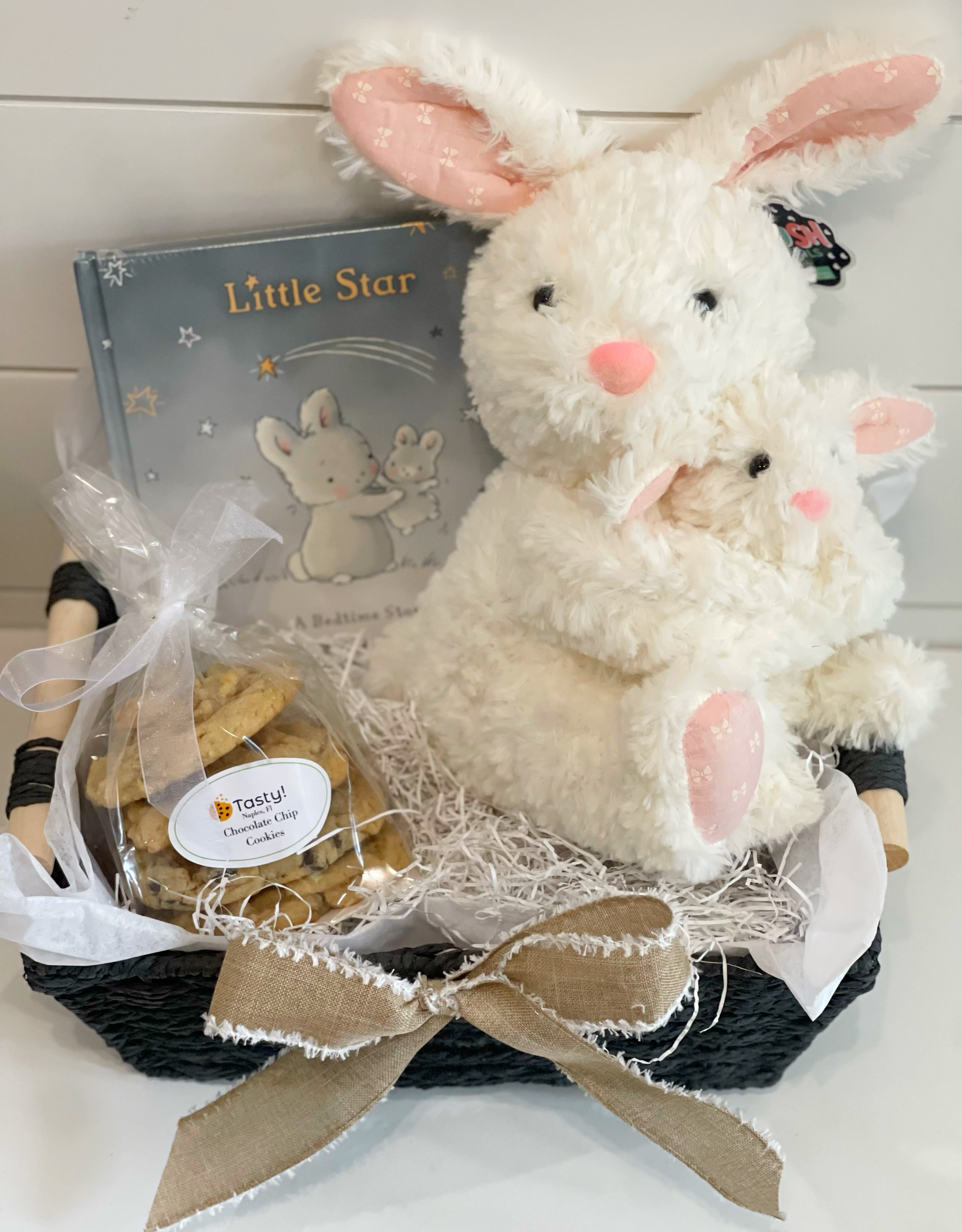 Bunnies at Bedtime - -Adorable “Little Star” board book, a bedtime storybook by Bunnies by the Bay -Cuddly Mother and baby bunny stuffed toy - 4 large fresh chocolate chip cookies 