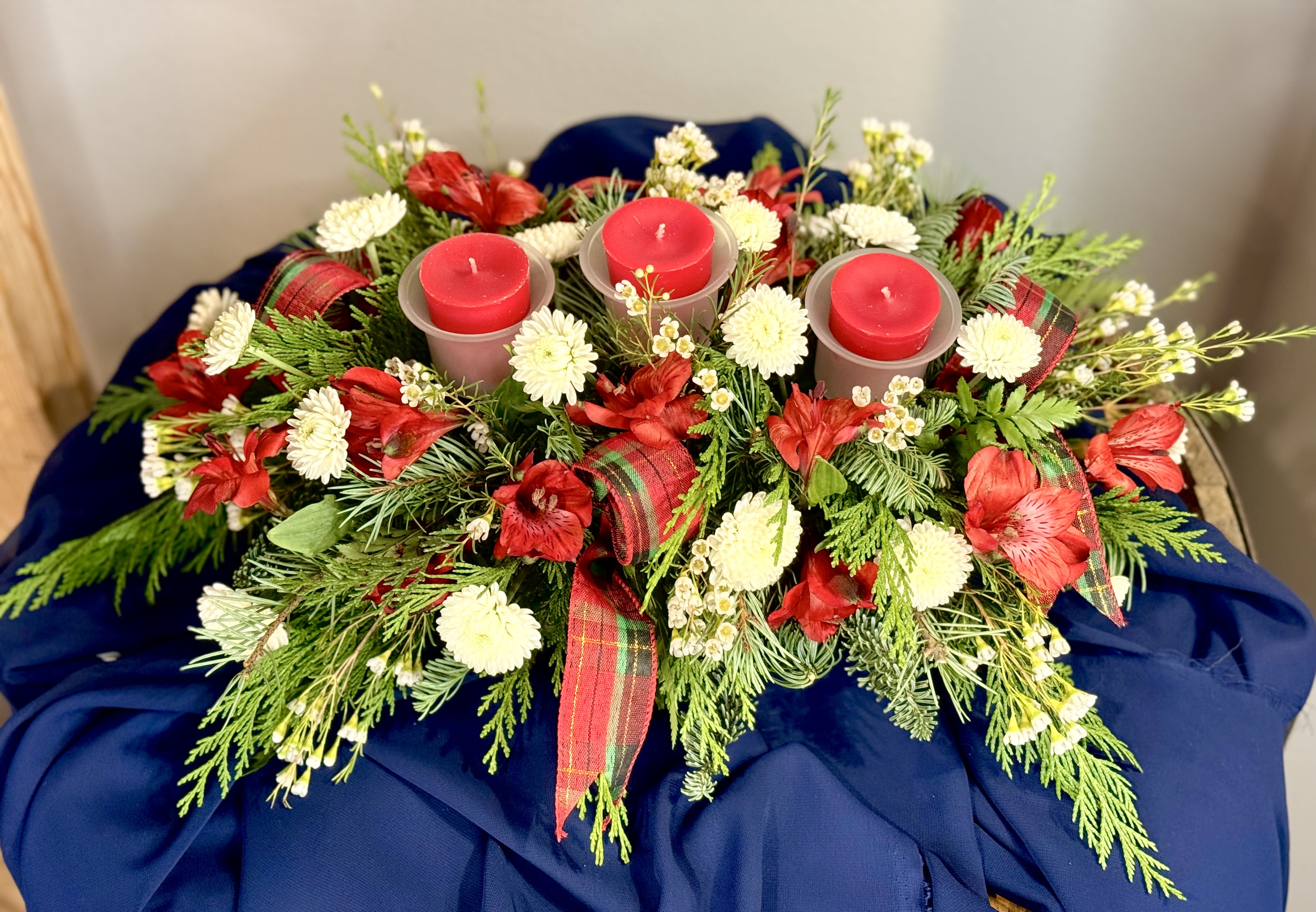 Holiday Hearth Glow - A candlelit Christmas centerpiece for your table. (votive candles are scented)