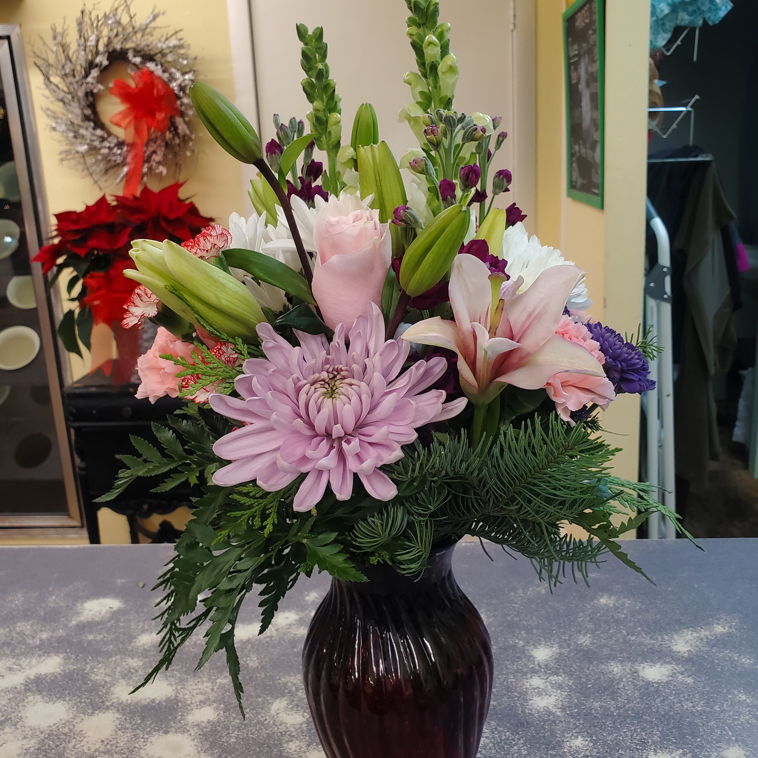 Pastel Perfection  - A vase arrangement filled with a assortment of pastel blooms. Suitable for all occasions. 