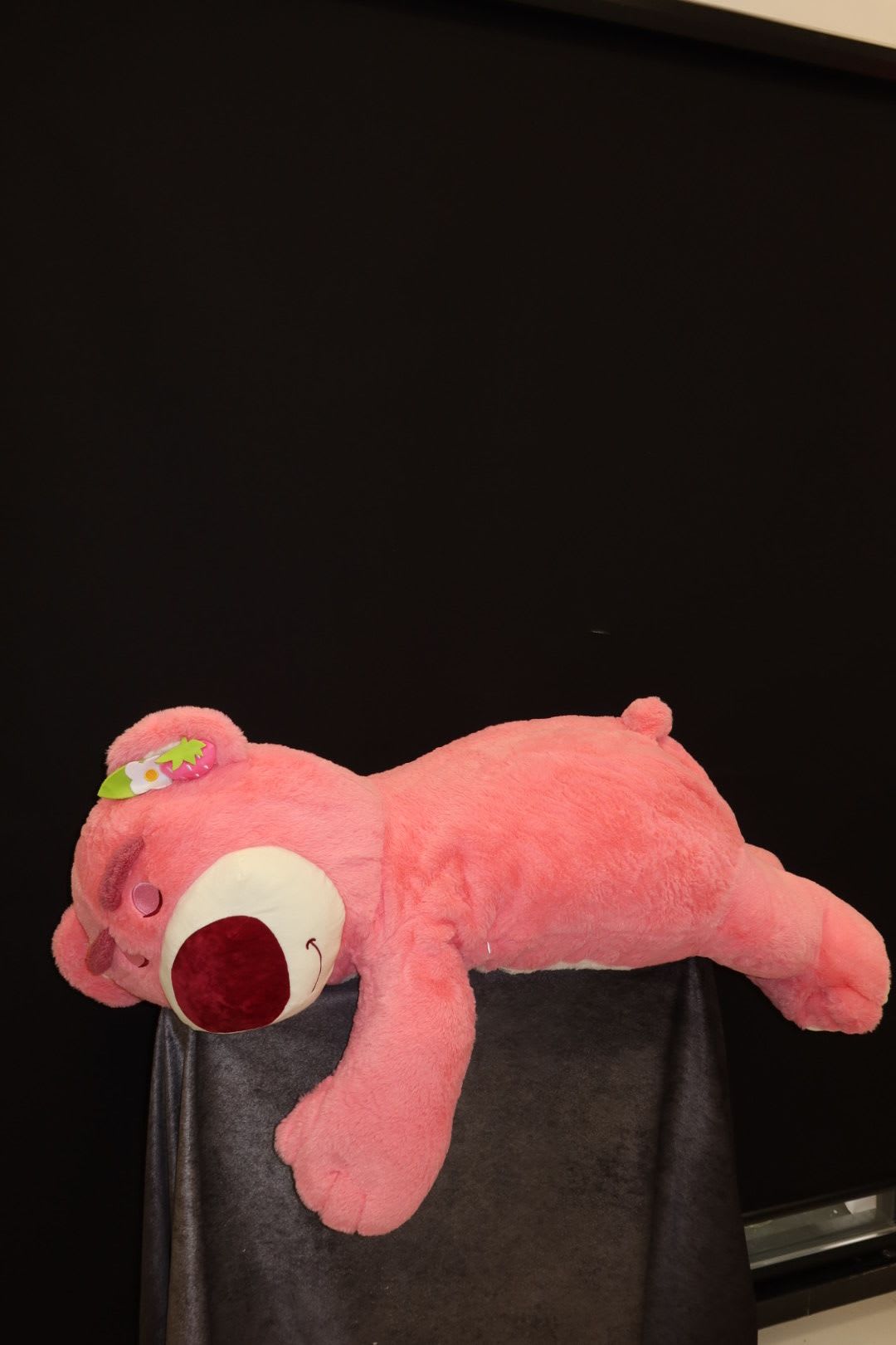 Huge Pink Strawberry Sleeping Bear Plush - A soft and cuddly pink bear with a tiny strawberry accessory — adorable and perfect for gifting.  Sweet design  Lightweight  Perfect for birthdays &amp; cute surprises 