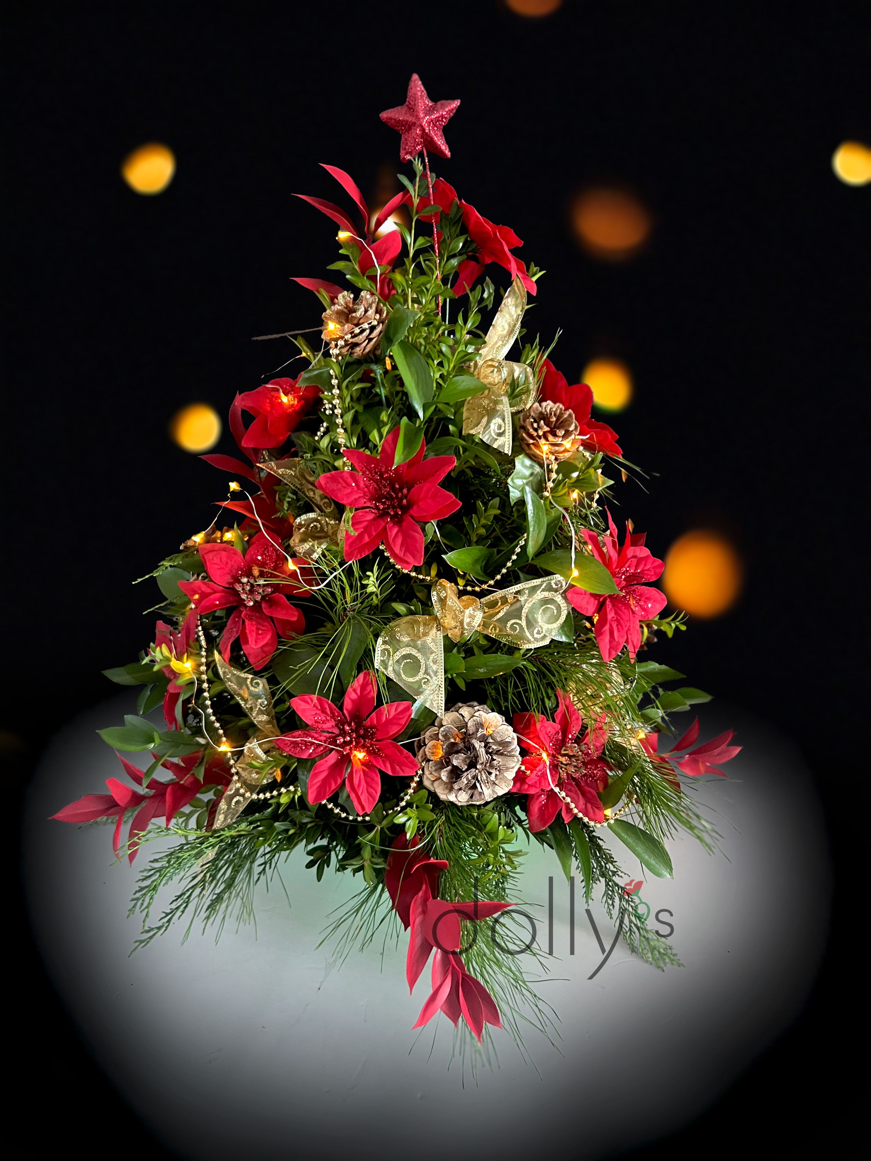 Boxwood Tree Gold | Grand - Between 18&quot; - 20&quot; (46cm - 51cm) Decorations will be refreshed and varied throughout the season.