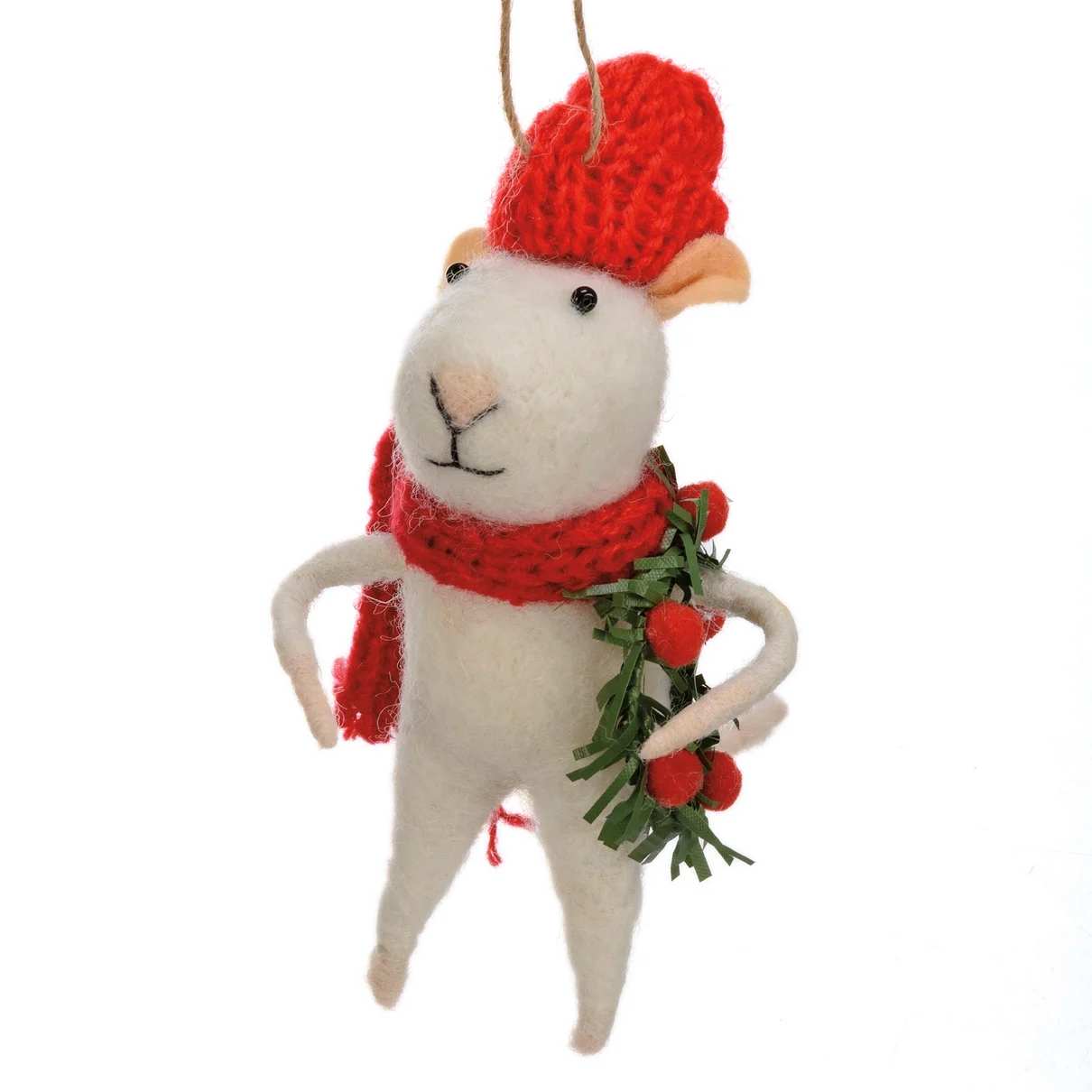 Knit Felt Holiday Mouse Ornament - A cute and cuddly knit ornament of a whimsical woodland critter!