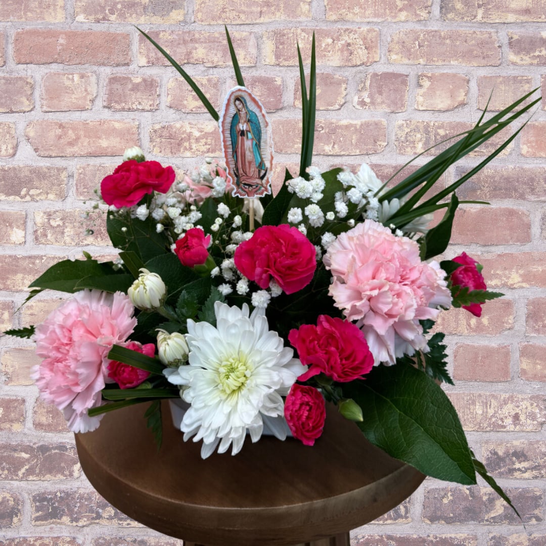 Virgin Mary Tribute- SM - SMALL round arrangement.