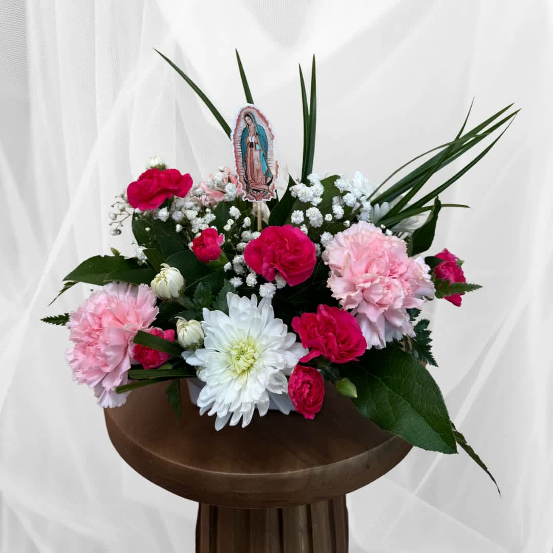 Virgin Mary Tribute- SM - SMALL round arrangement.