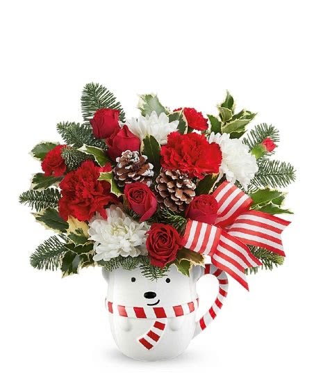 Cozy Cub Wish Bouquet - Send warm holiday hugs with teleflora's send a hug cozy cub wish bouquet festive red blooms perfect for Christmas cheer and cozy winter gifting.