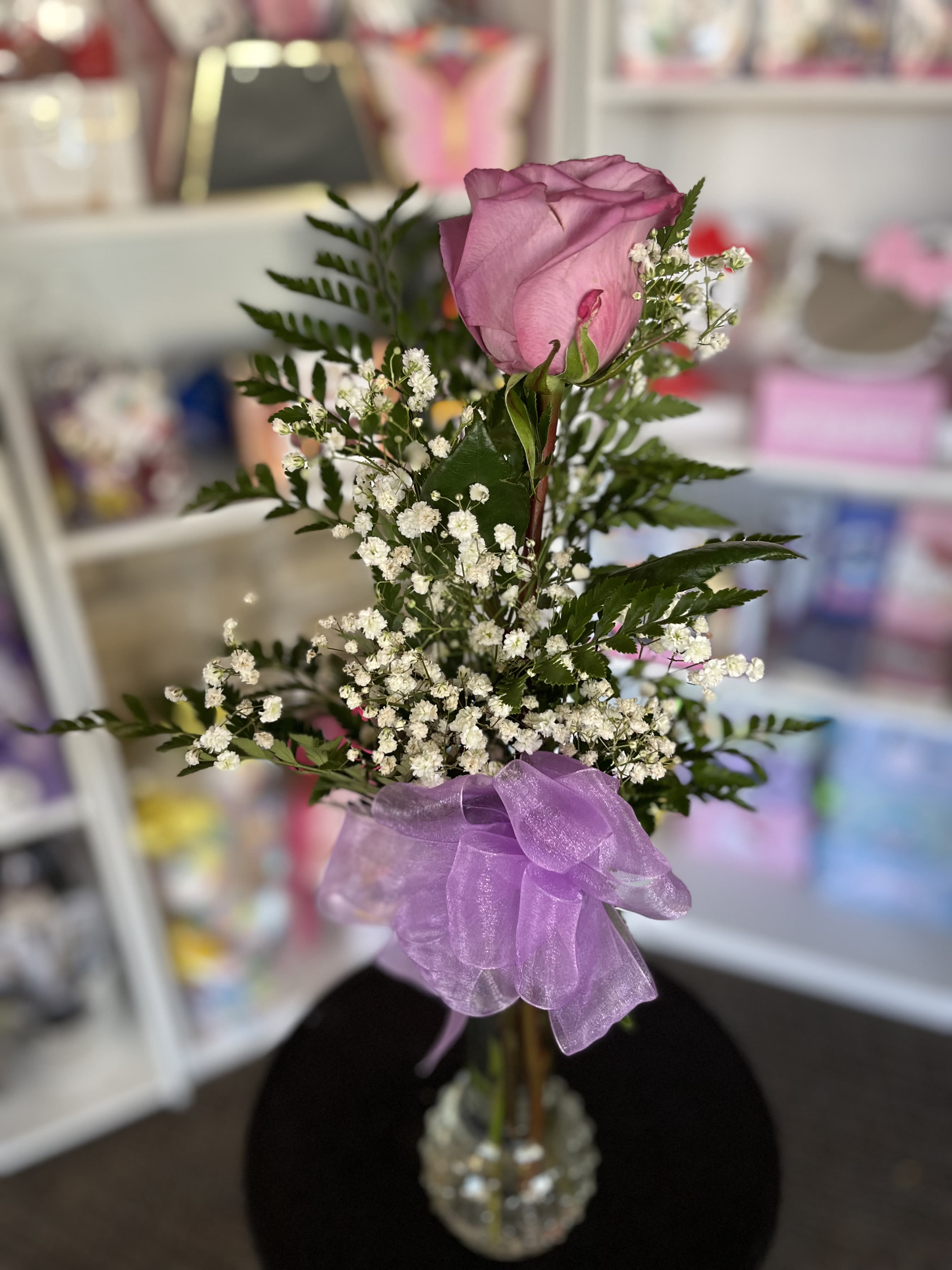 Single Lavender Rose  - fresh rose in bud vase 