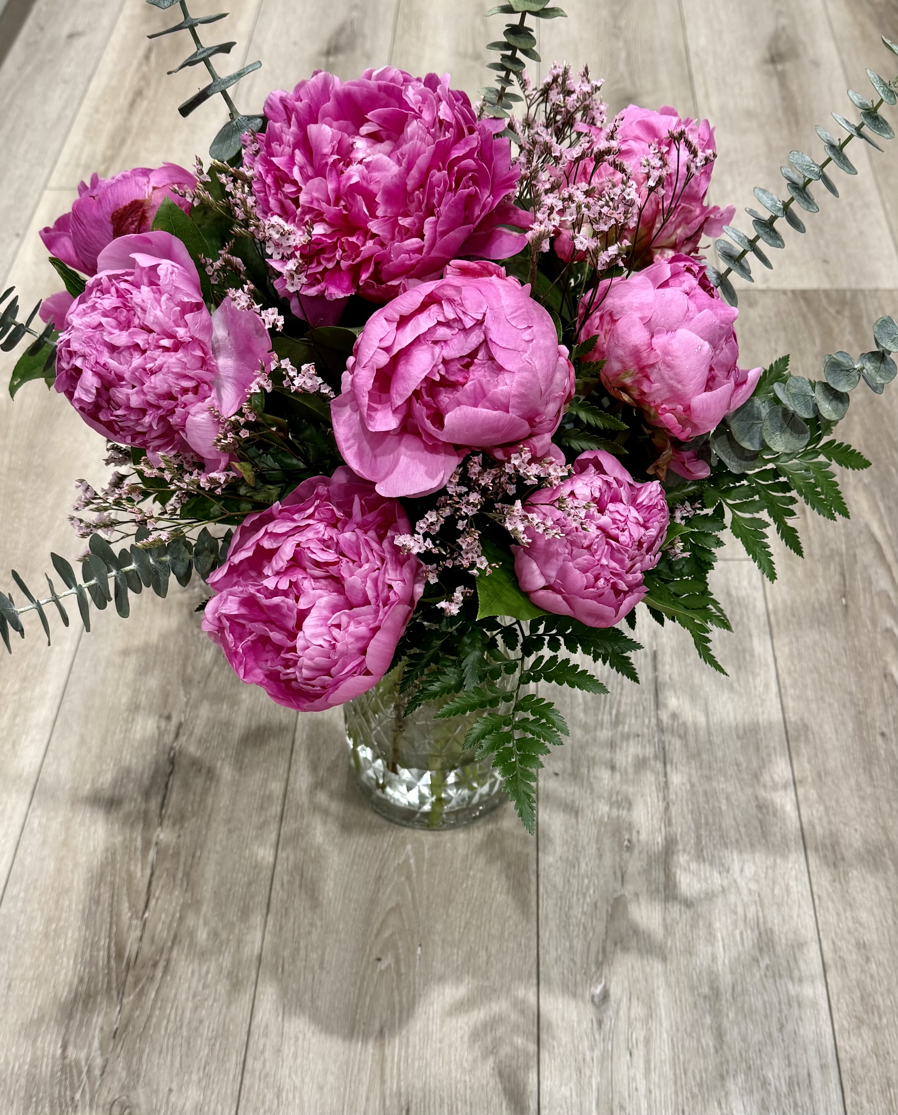 “I Love You” - Peony arrangement   Includes 9 peonies filler flower and greenery 