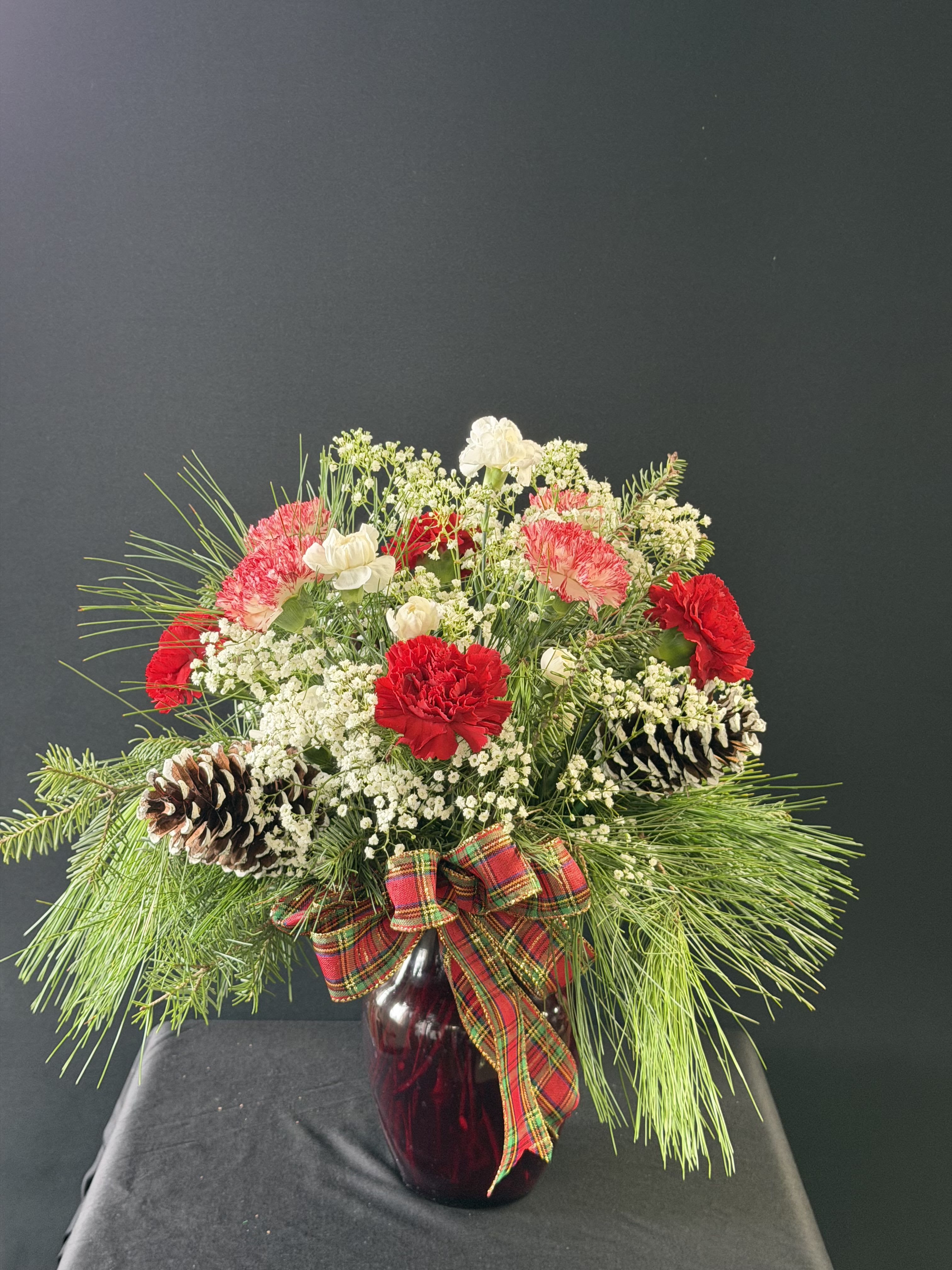 Holiday Carnation Bouquet - Your favorite carnations done holiday style!