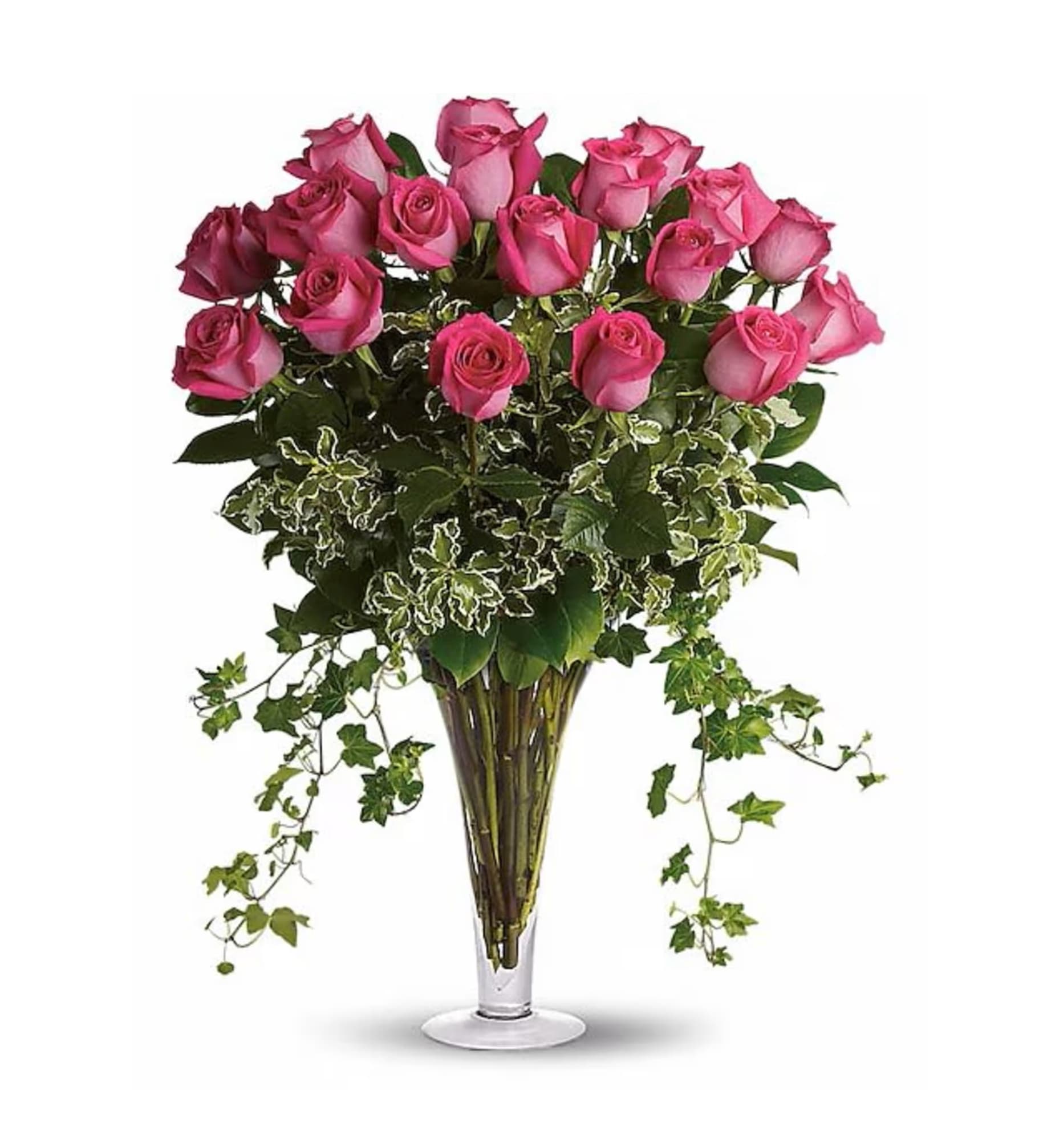 Dreaming in Pink - Women really appreciate it when their guys think outside of the box. There's nothing like hot pink roses to prove that you're using your imagination and aren't afraid to let her know.  Think of the thanks you'll get when a vase full of vibrant hot pink roses, hand-arranged with ivy and other garden greens is delivered. Your dreams might come true, too.