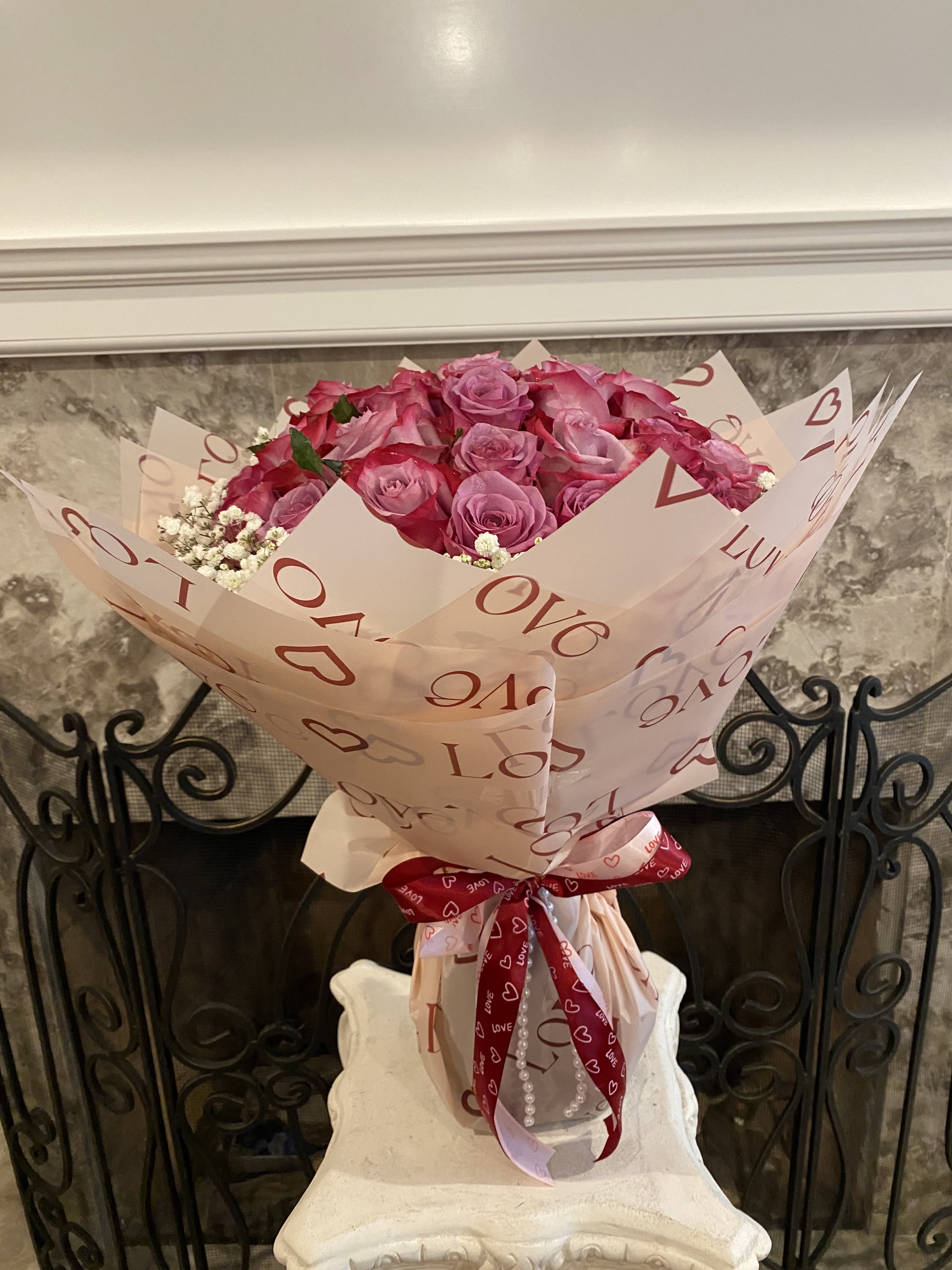 Special Sales: 24  Lavender  Roses With  Baby Breath Bouquet - 18"H x 16'W  