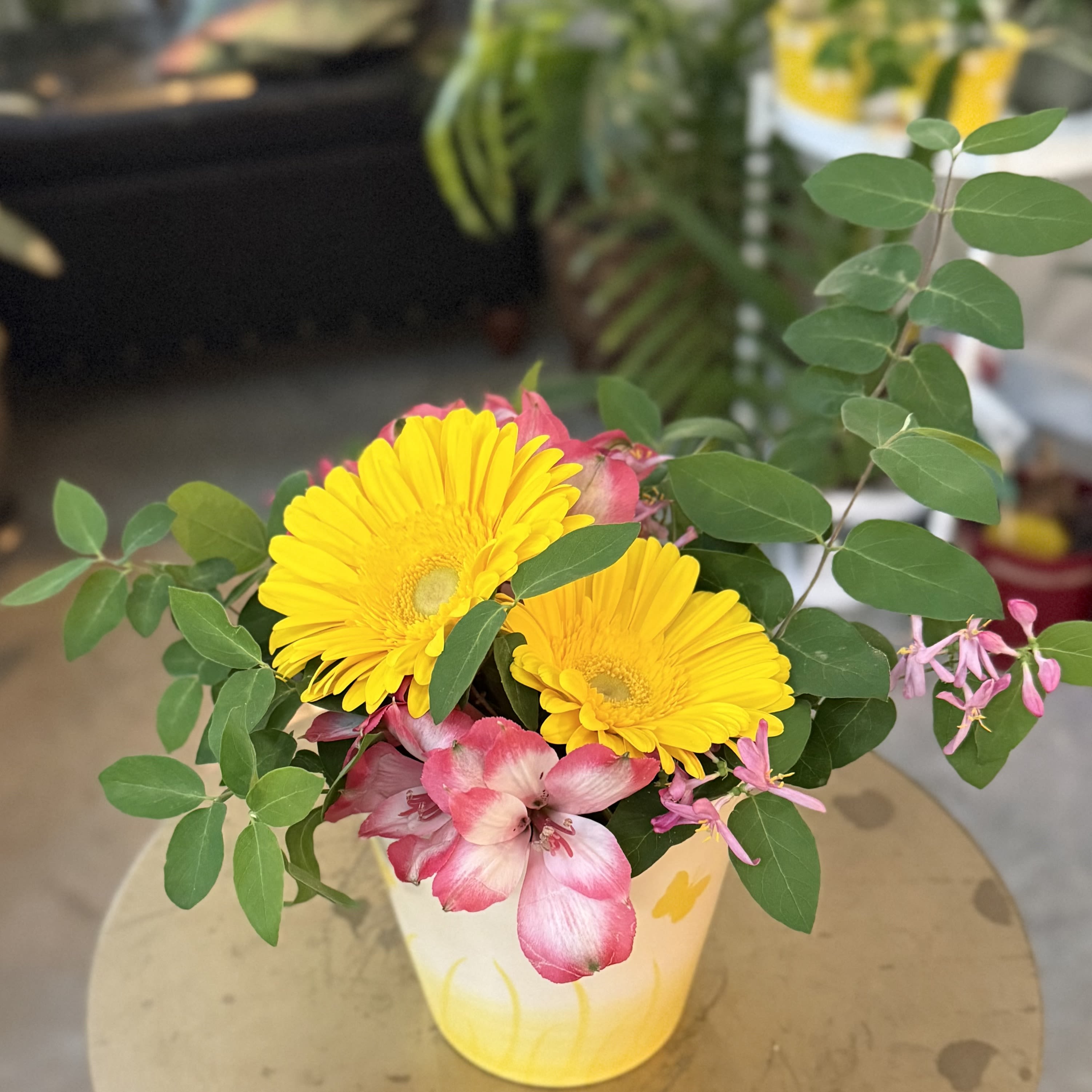 Seasonal Gerbera Garden Pot - Lovely Minnesota grown gerbera daisies with other seasonal flowers.