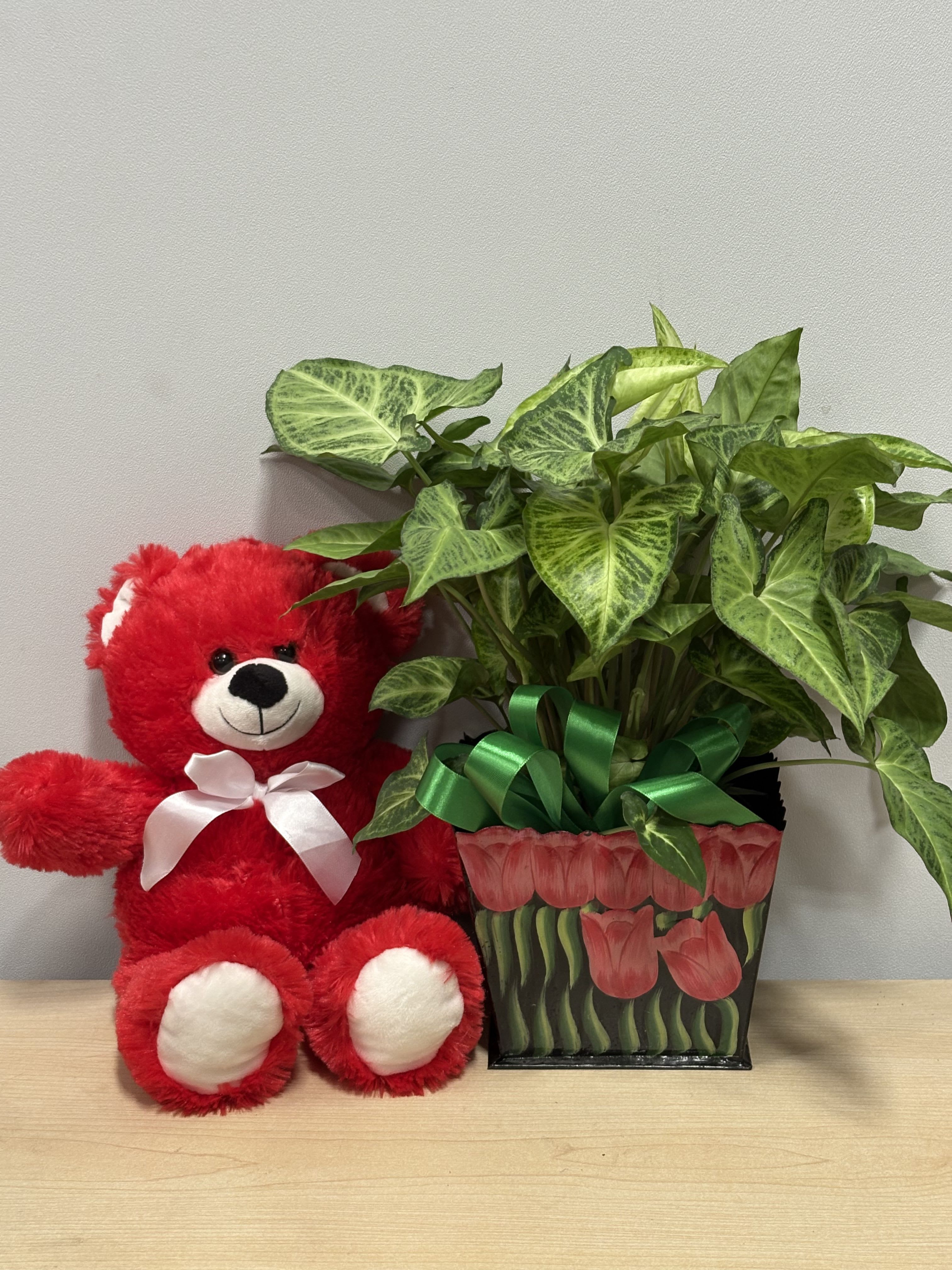 Red Bear &amp; Planter - As shown 