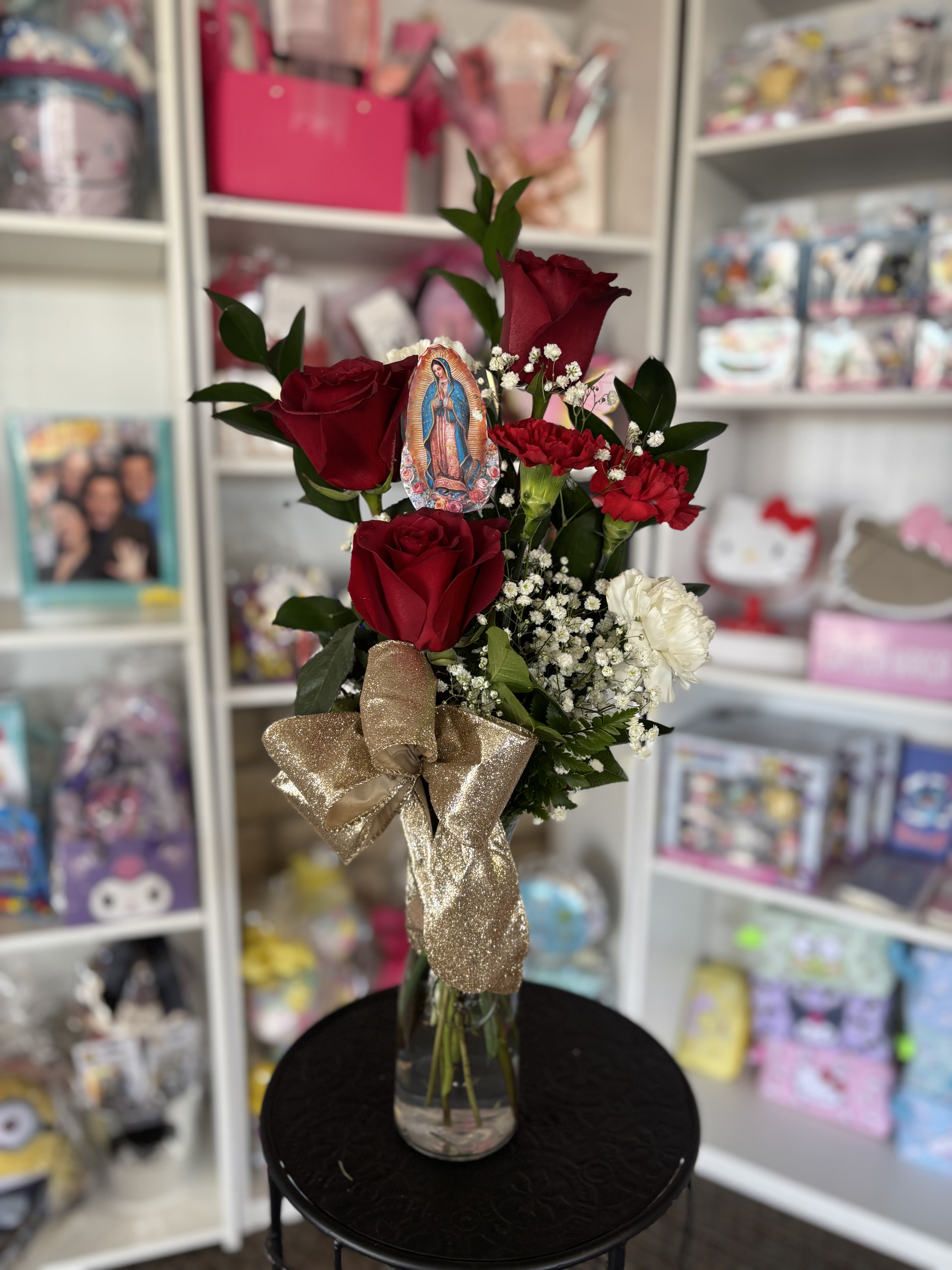 Virgin Mary Floral  - fresh flowers in vase 