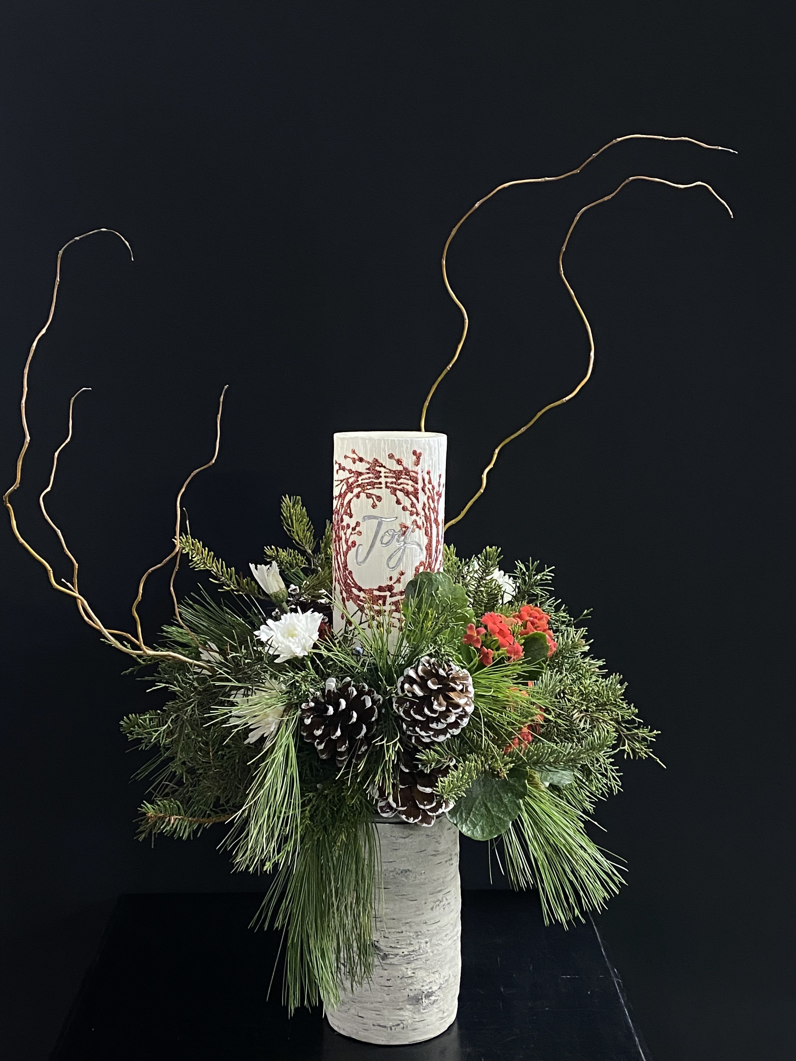 Joy (LED) Candle and Candlestand - Perfect for an entryway, or centerpiece.