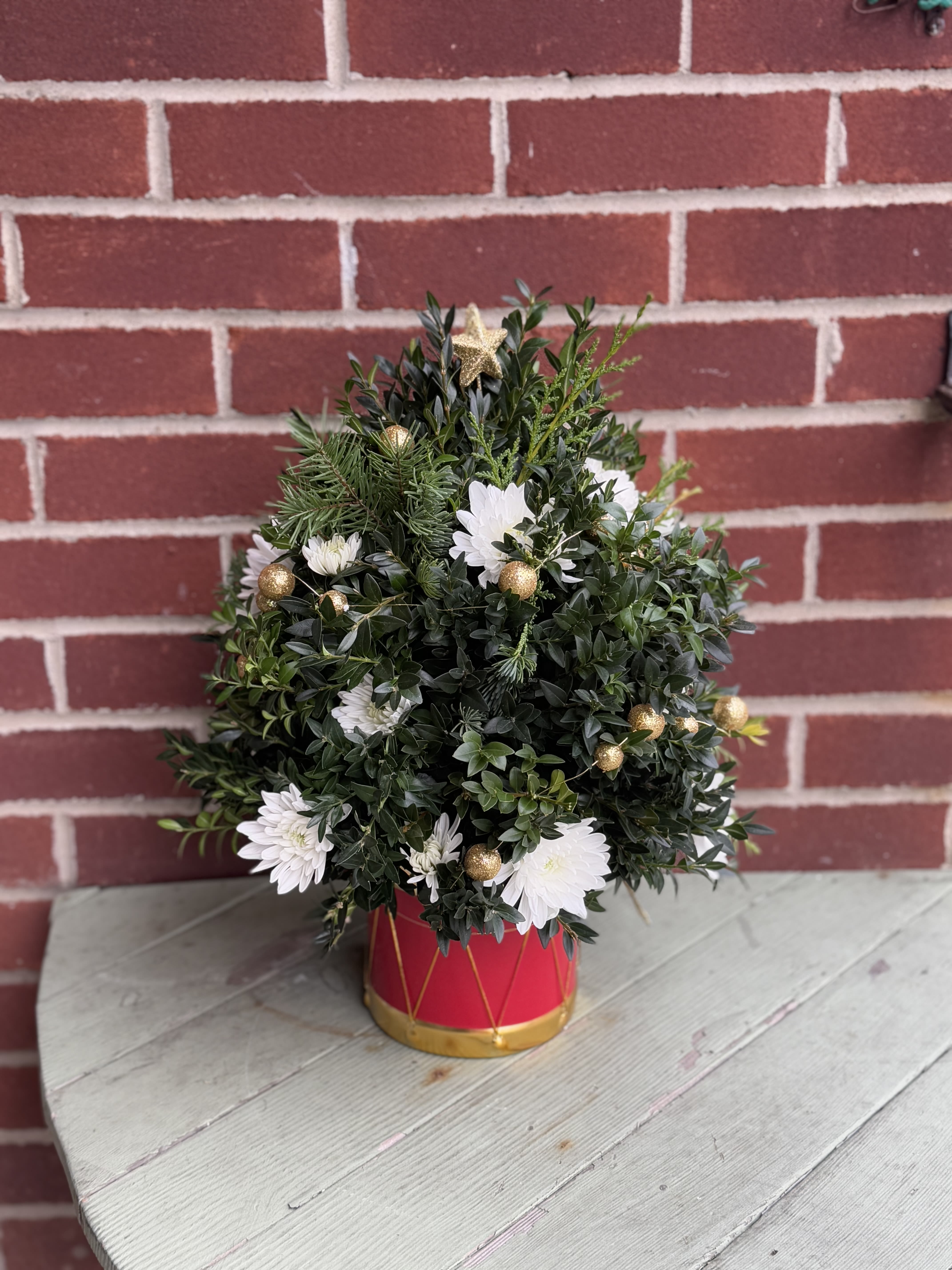 Boxwood Holiday Christmas Tree  - This fresh Christmas Boxwood Tree is Ideal for your loved ones that need a little Christmas Spirit!  It's long lasting and perfect for hospital stay or nursing homes.  Let's face it, we all need a little Christmas Cheer!!