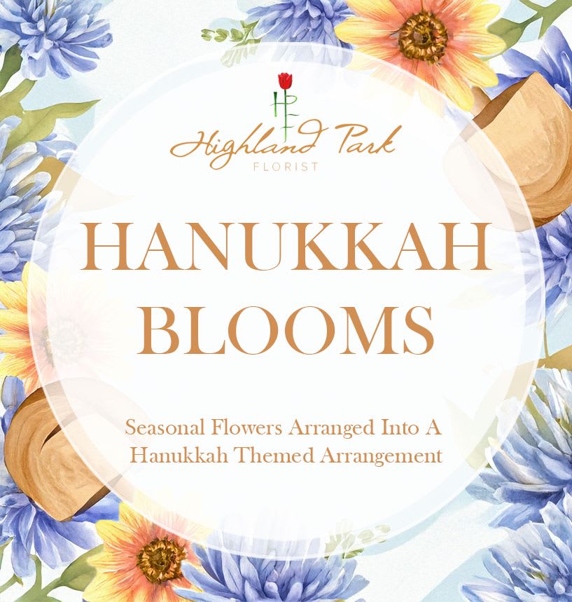 Hanukkah Blooms - Seasonal flowers arranged into a Hanukkah themed arrangement. 