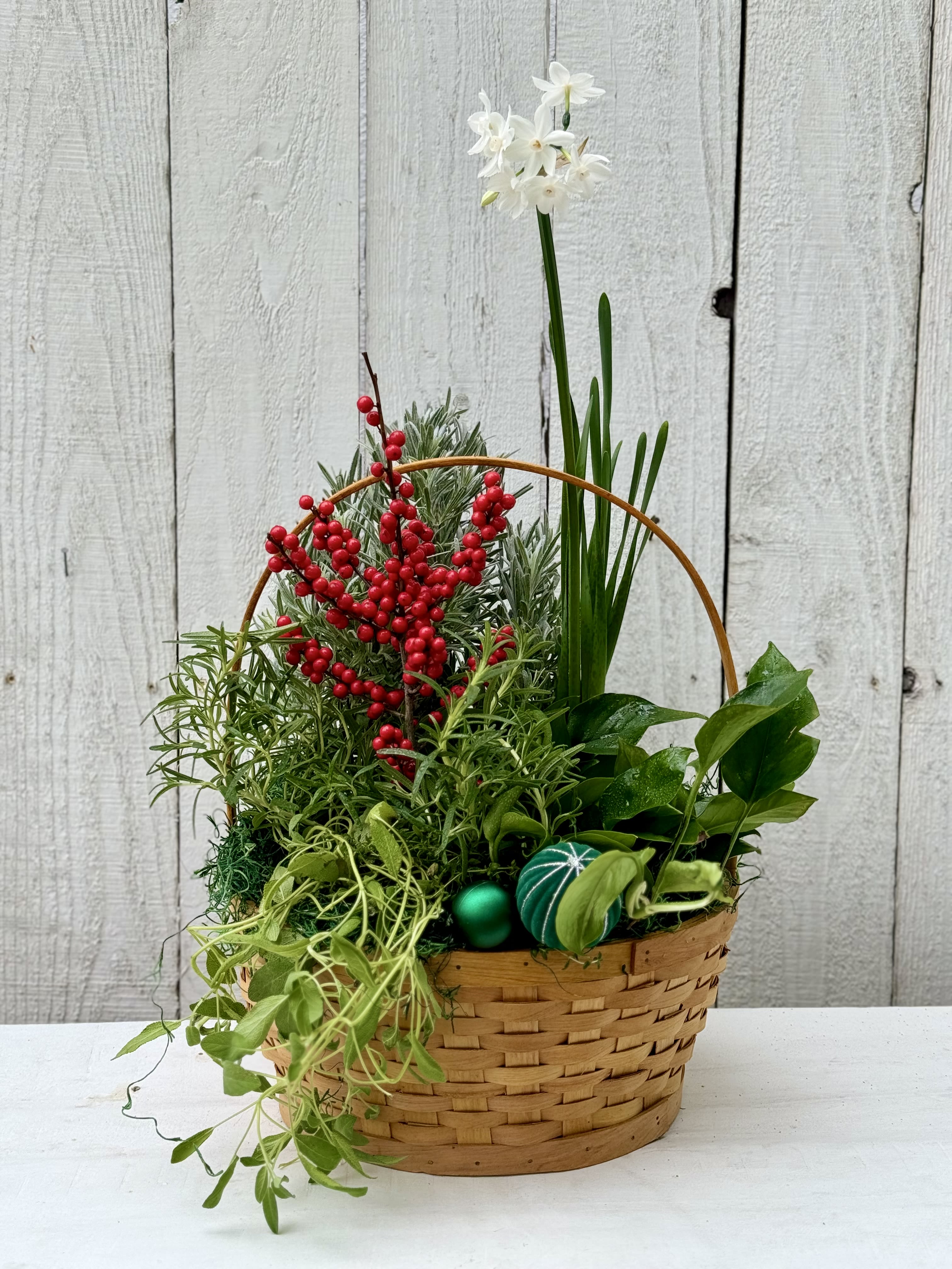 A HOLIDAY BASKET - A absolutely gorgeous basket full of seasonal plants. This is long lasting and super pretty for the holidays….