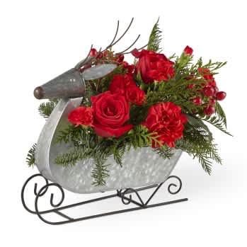 FTD PRANCER BOUQUET - REAINDEER WITH RED CARNATIONS RED ROSES RED BERRIES