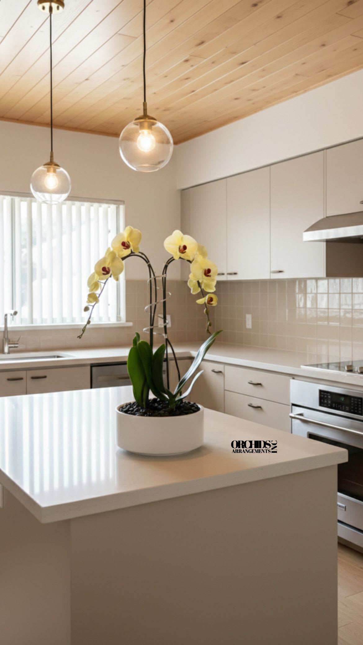 Same Day Yellow Cascade Orchid - A high quality Double Yellow orchid arrangement with a vase 9" D X 6" T. An orchid arrangement flower deliver for any occasion design with fresh natural real beautiful Phalaenopsis cascade orchid plant minimalist decor.