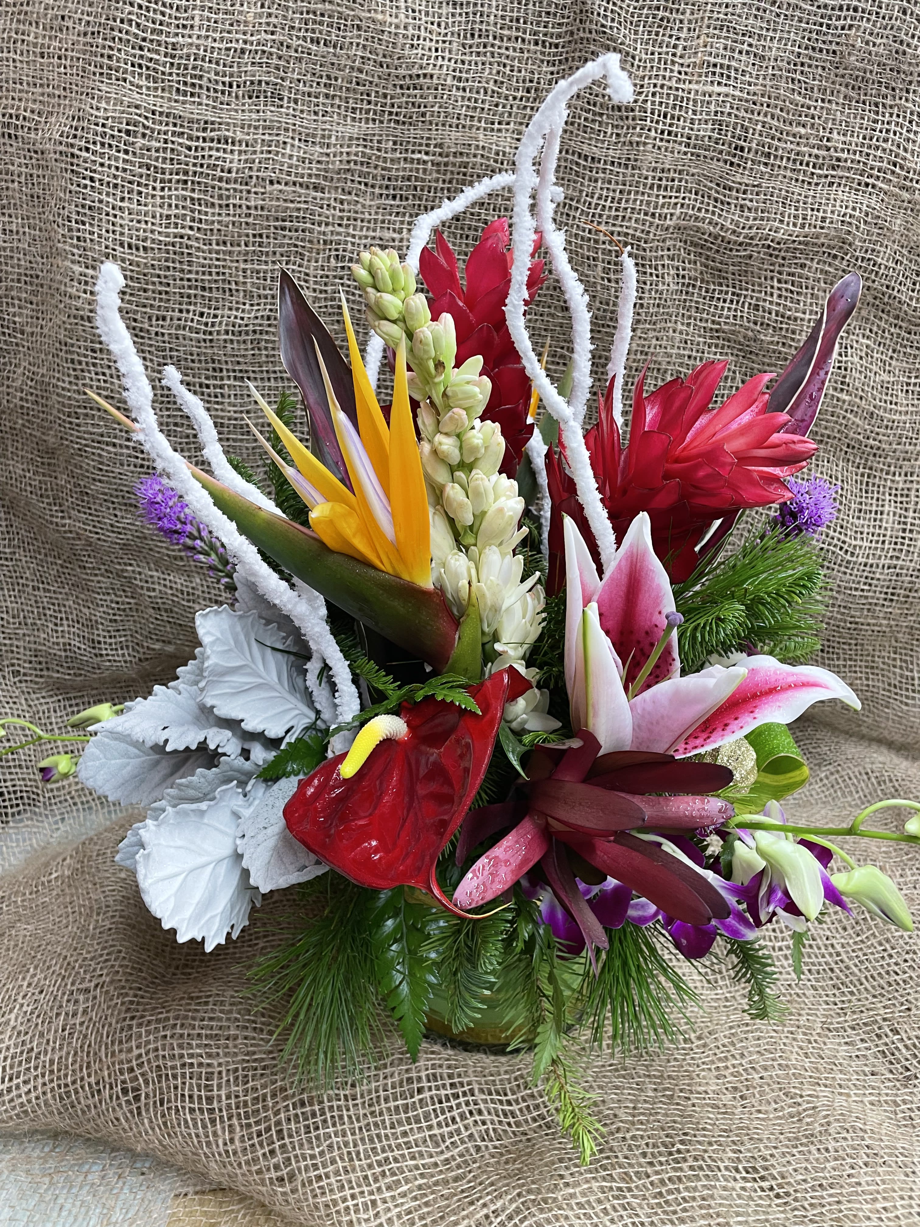 Aloha Christmas - Birds of Paradise, Dendrobium Orchids, Stargazers, Anthuriums, Ginger