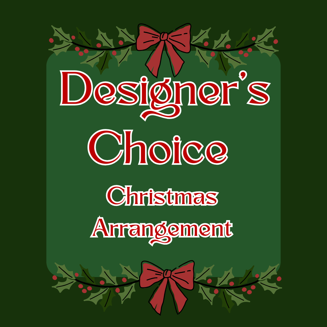 Christmas Arrangement - Designer's Choice - A spectacular variety of Christmas florals and bright accents ready to brighten up any home or office. For a limited time, we'll bring bright and whimsical Christmas cheer to your recipient with the variety of holiday offerings we have. We include baubles, pine, and more!  Orders must be placed at least 24 hours in advance to guarantee fresh wintery florals are available. Supplies limited.