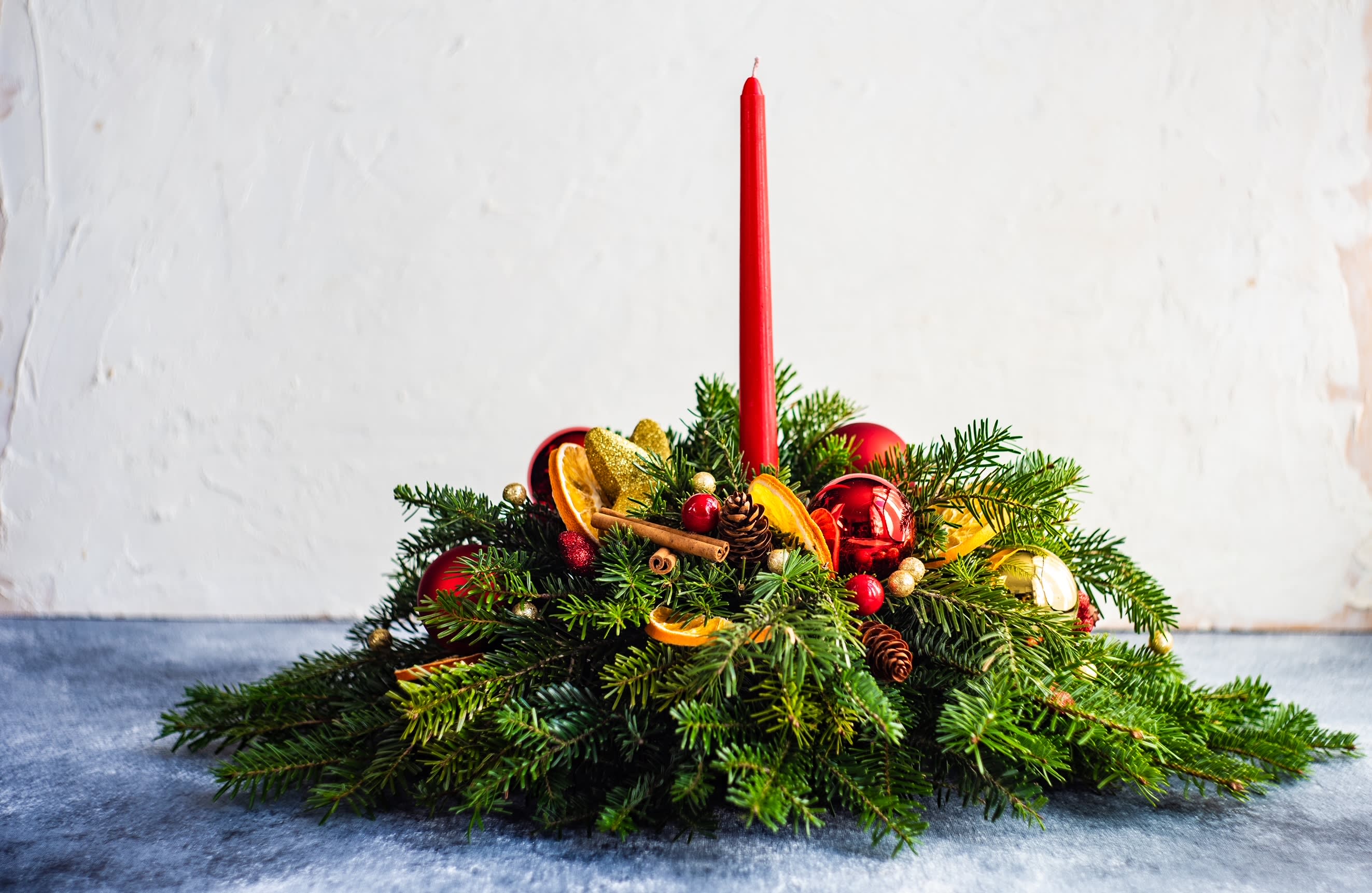 Classic Christmas Centerpiece - Christmas centerpiece classy style made of variety Christmas greens for table up to 10 people.