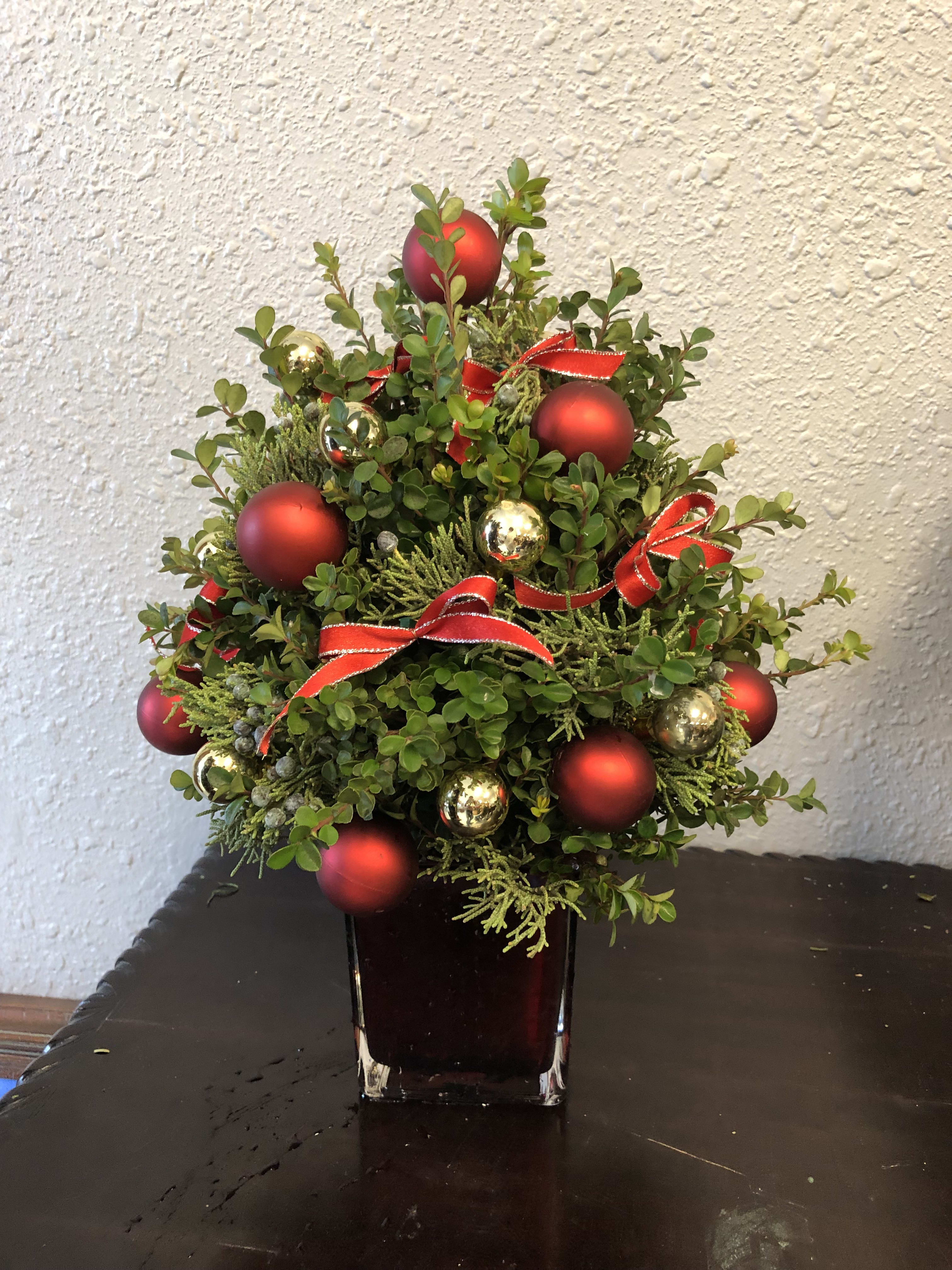 Handmade Christmas Tree - Fresh Christmas greenery put together to make the perfect Christmas Tree! Each tree is decorated to your liking with different colors. 