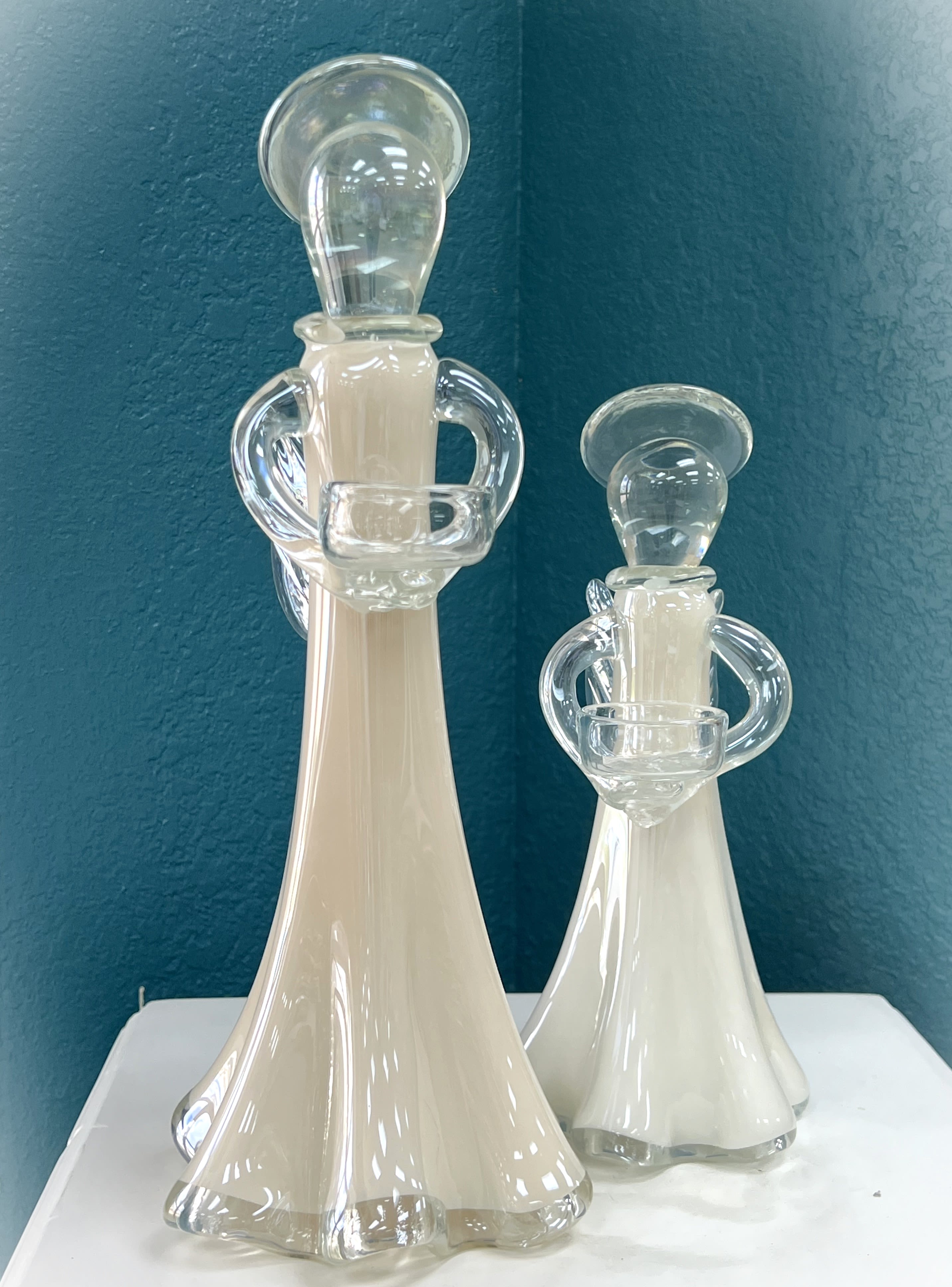Angel candle holder - set of 2 - Handblown glass angel tea light candleholders 10" &amp; 14"