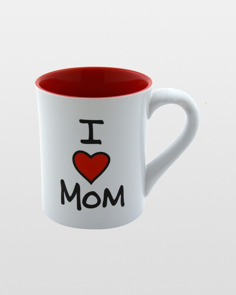 MUG- I heart Mom - Vibrant mug with matching bright red interior and heart Stoneware 16 OZ 
