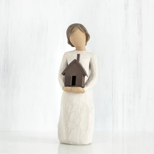 WILLOW TREE - MI CASA - "Mi casa es su casa, My house is your house" A hospitality or hostess gift, or New Home housewarming gift. Designer's Susan Lordi carved, figurative sculpture. Hand-painted resin figure  Dust with soft cloth or soft brush. Avoid water or cleaning solvents