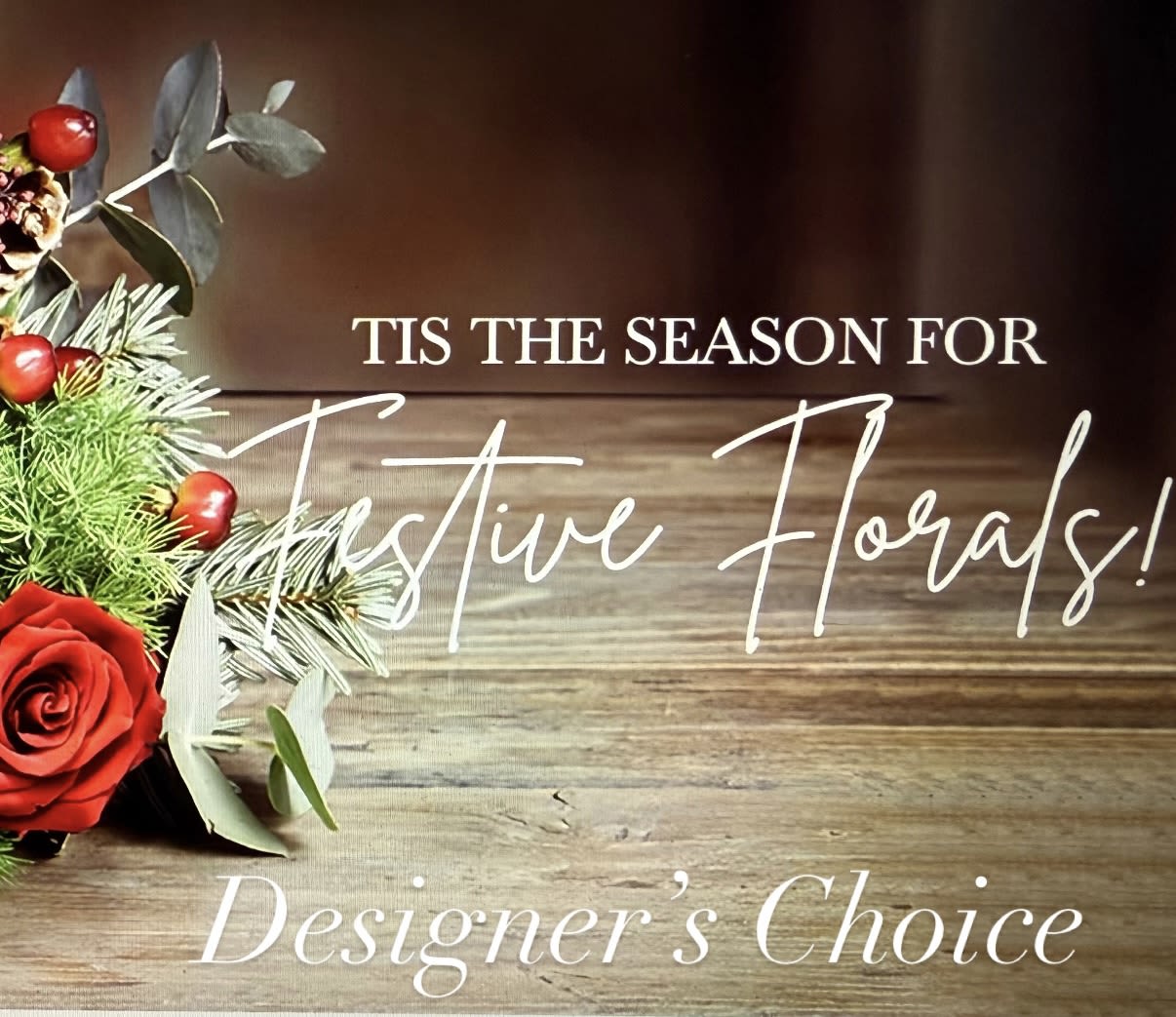  Holiday Designer's choice ( NO SPECIAL REQUESTS) - Fresh holiday colors with winter evergreens picked by our designer. A perfect gift to send cheer for the holidays. Please no special requests as this is picked by the designer daily. 