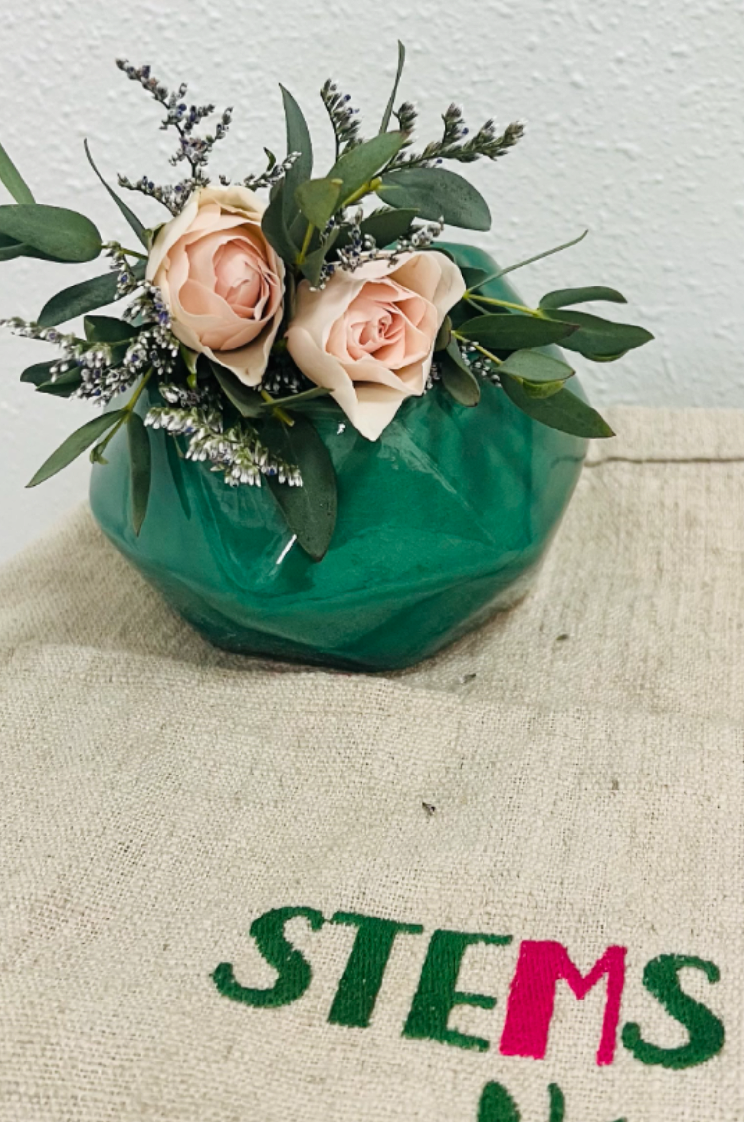 Pin-On Boutonniere - Two petite roses with accent flower, eucalyptus, and tree fern