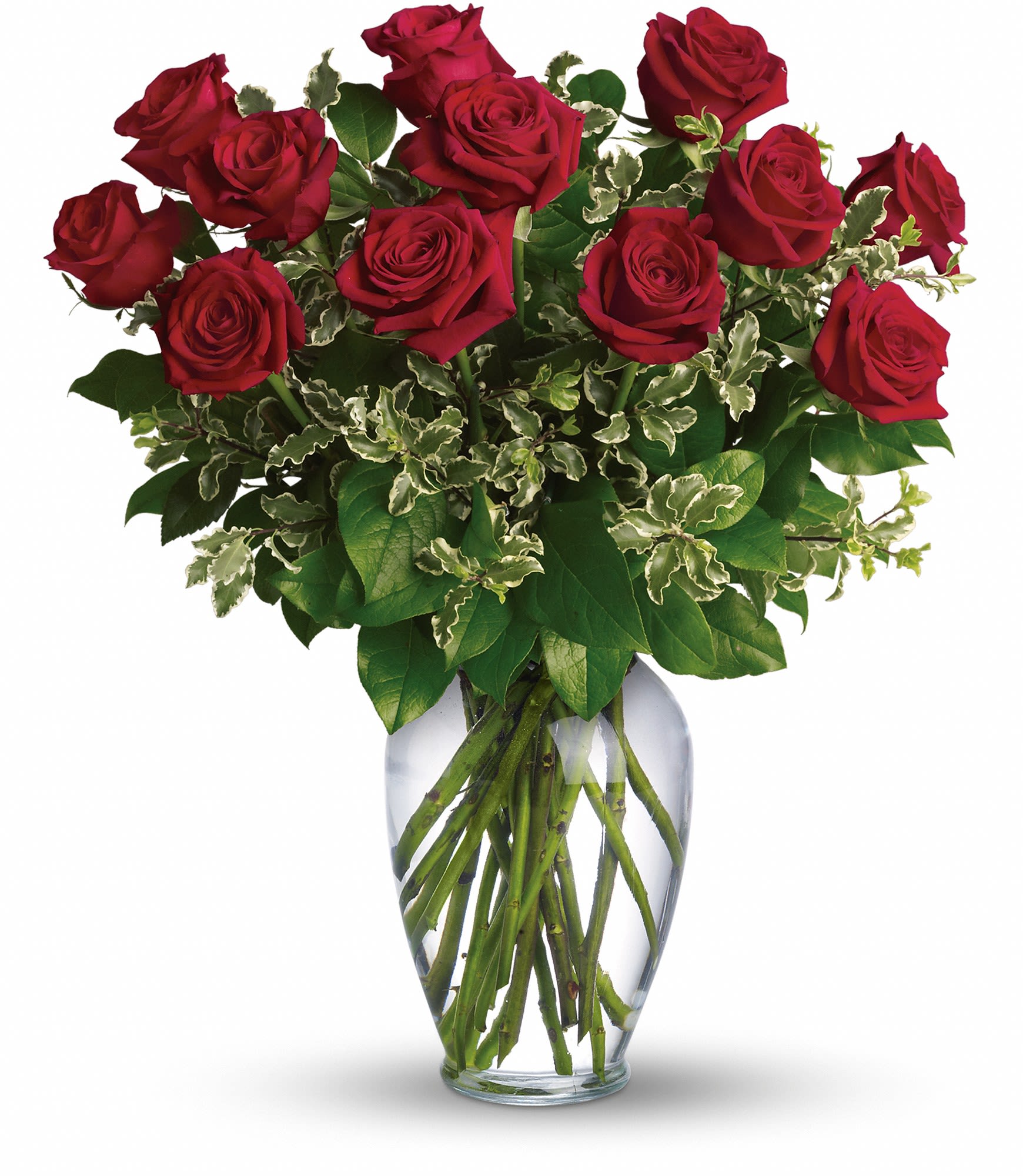 Always on My Mind - The classic romance of red roses can say so many things, from "I love you!" to "I'm sorry." Stunning in its simplicity, this elegant arrangement of deep red roses and lush greenery makes a profound impression. It's the perfect choice when you want to send flowers to your girlfriend's office!