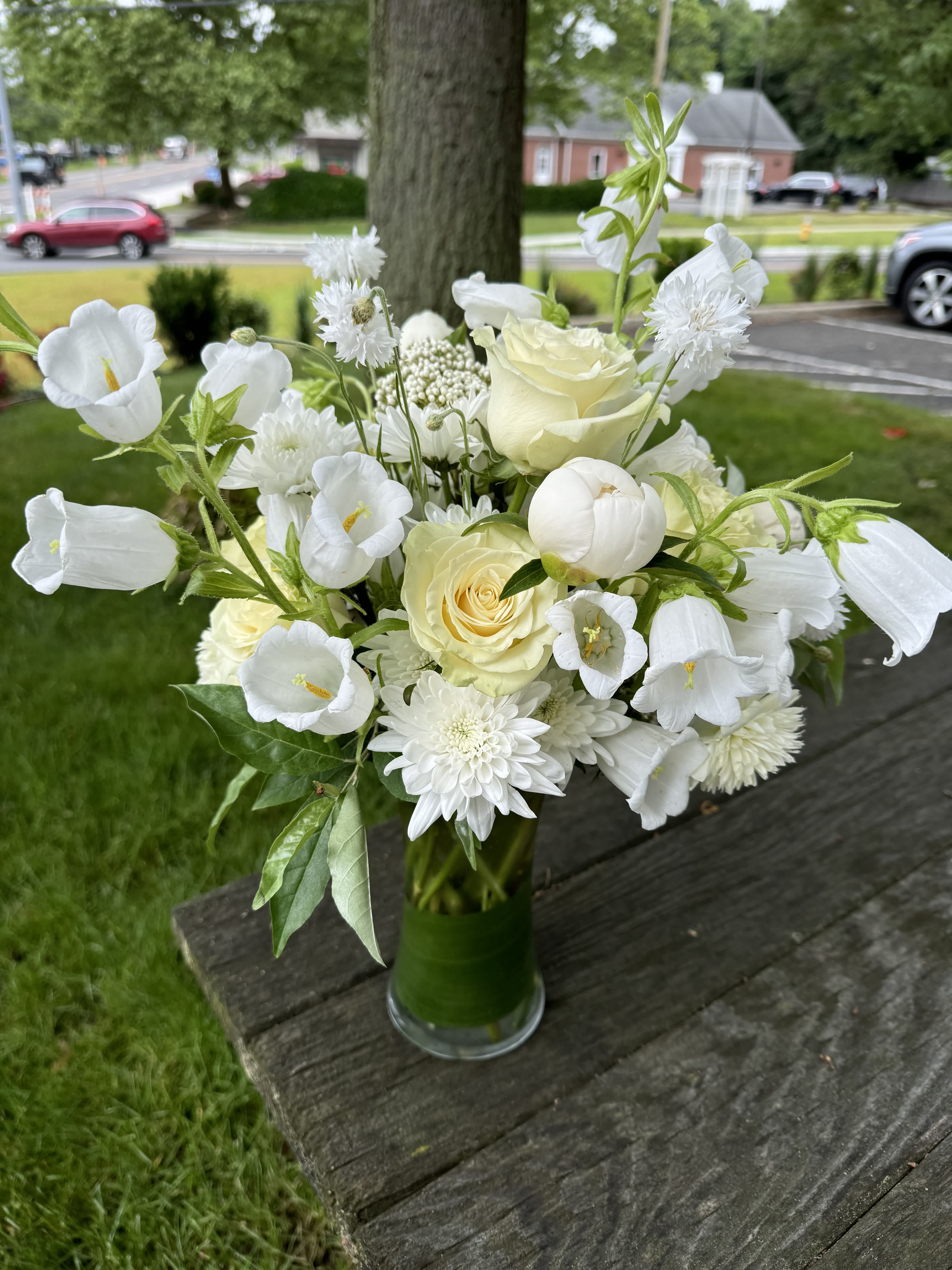 Clean whites + brights - Gorgeous clean whites &amp; greens make this neutral palette a crowd pleaser.  We use gorgeous white florals and add in greens - we aim to stay seasonal so you may see white tulips mixed with white and green hydrangea in spring, Summery styles include white locals mixed in with ranunculus. Winter is usually tulips and ranunculus.   We always use a gorgeous mix and its always clean + bright!   Standard size comes in a 5x5 white glass or ceramic vessel Deluxe is a 6x6 size white glass vessel Premium comes in a taller vase white ceramic approx 10" x 4"  We will sub in clear glass lined with green leaf as needed. 