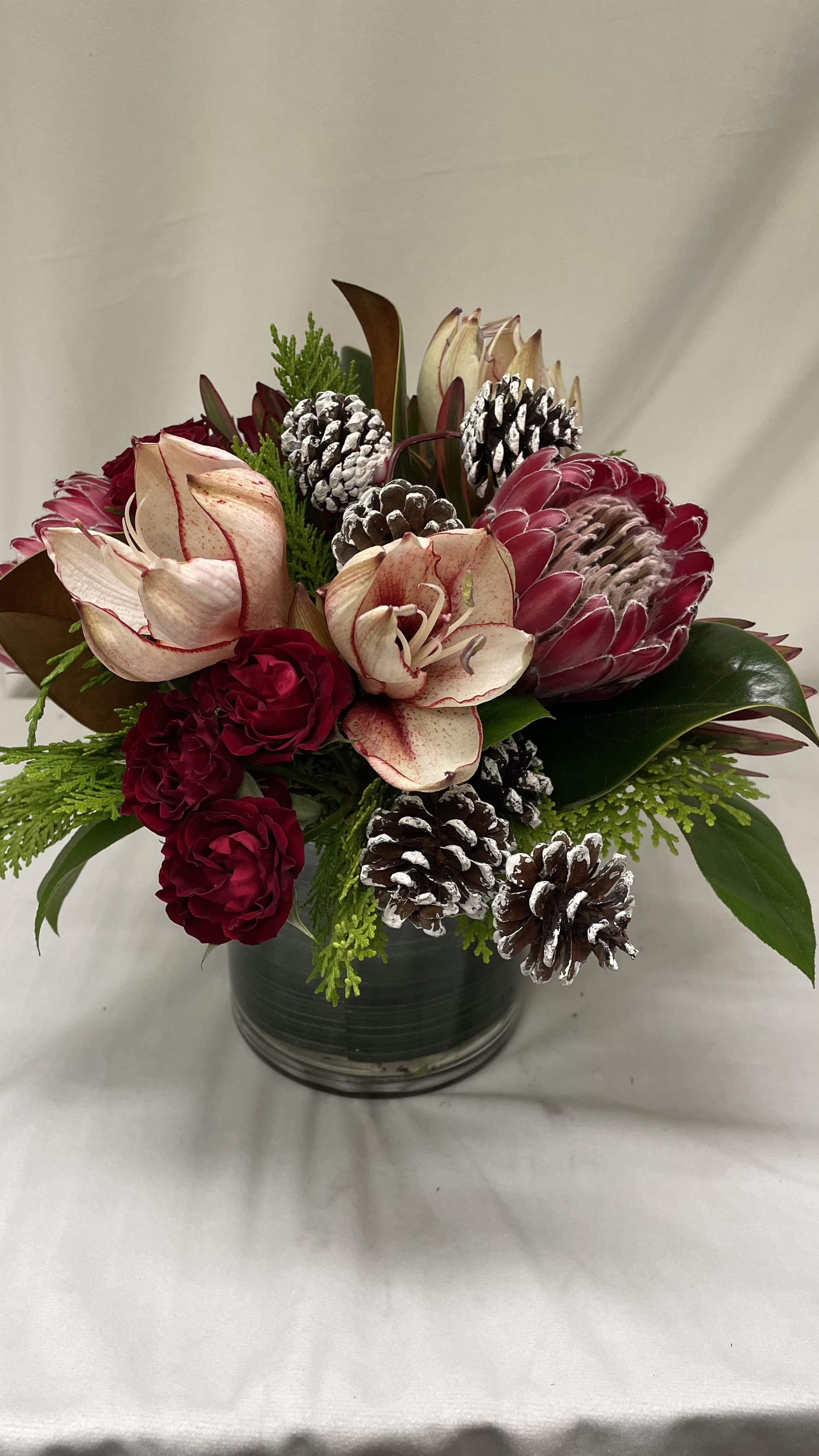 Seasonal Cheer - Just a superb creation of gorgeous flower, protea, amaryllis, spray roses magnolia