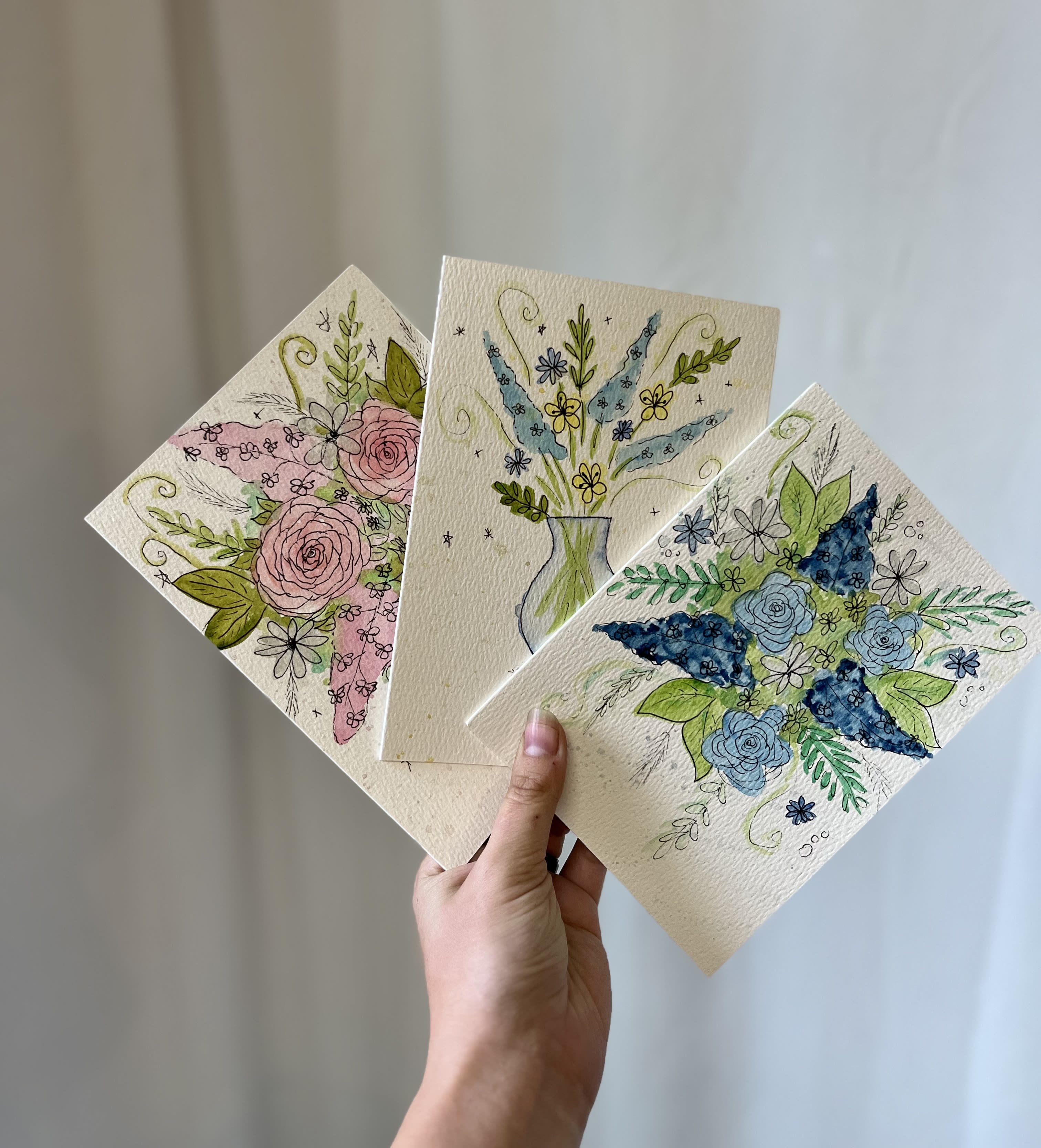 Sympathy Handpainted Card - Add On - A handpainted and unique card for a sympathy occassion - soft, kind, and sweet. Handpainted by a local artist. Card is blank in the inside to include your card message.  ONLY AVAILABLE FOR DELIVERY WITH PURCHASE OF FLORAL ARRANGEMENT OR PLANT* Pickup is free.